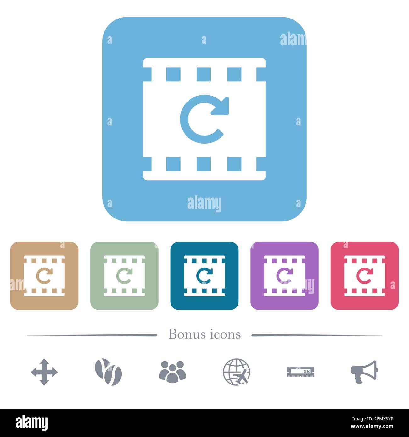 Redo movie operation white flat icons on color rounded square ...