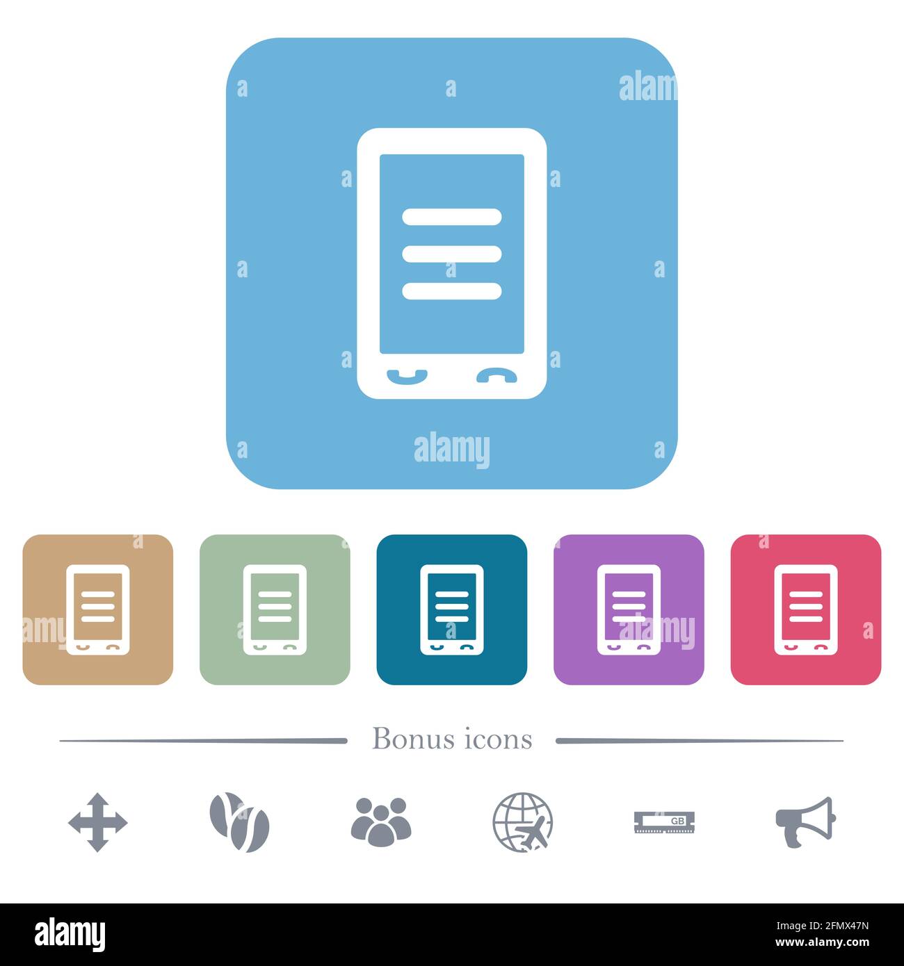 Mobile options white flat icons on color rounded square backgrounds. 6 ...