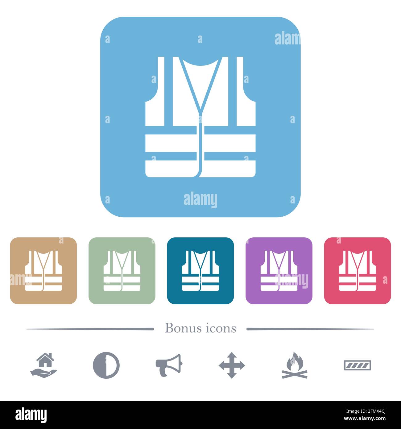 High visibility safety vest white flat icons on color rounded square ...
