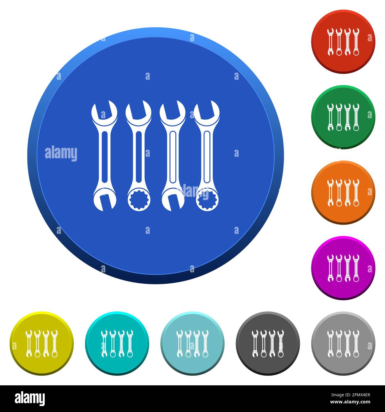 Set of wrenches round color beveled buttons with smooth surfaces and