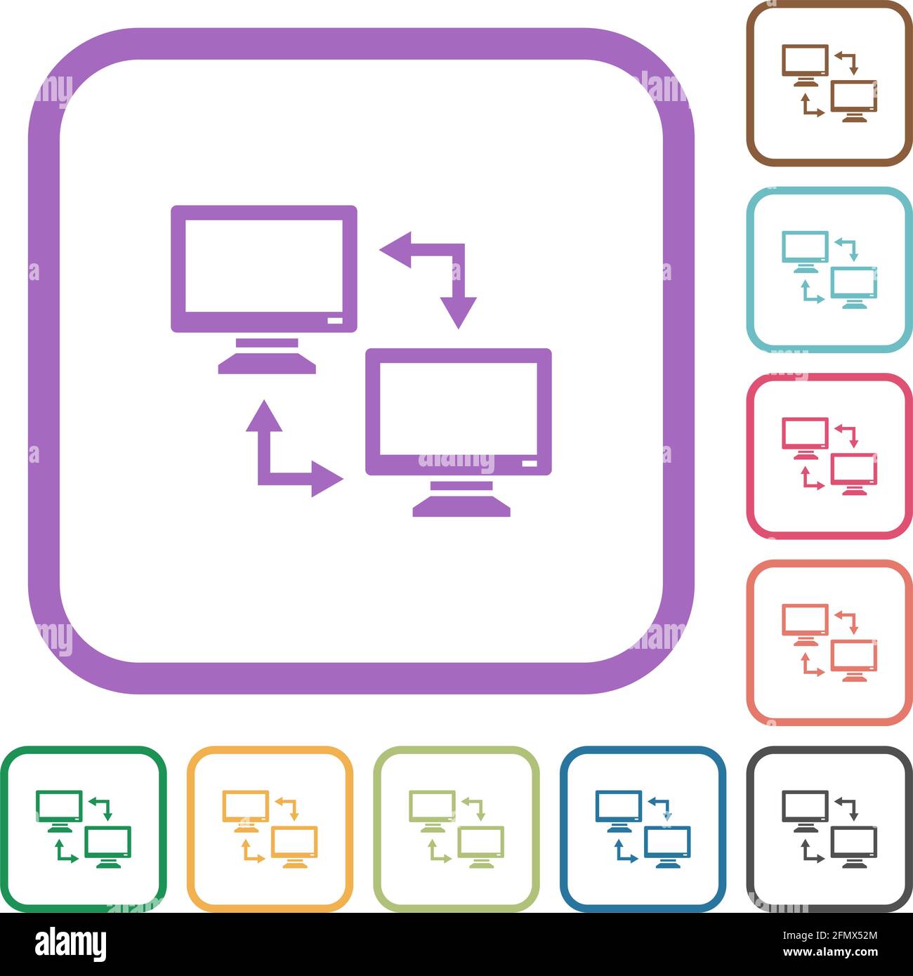 Data syncronization simple icons in color rounded square frames on ...