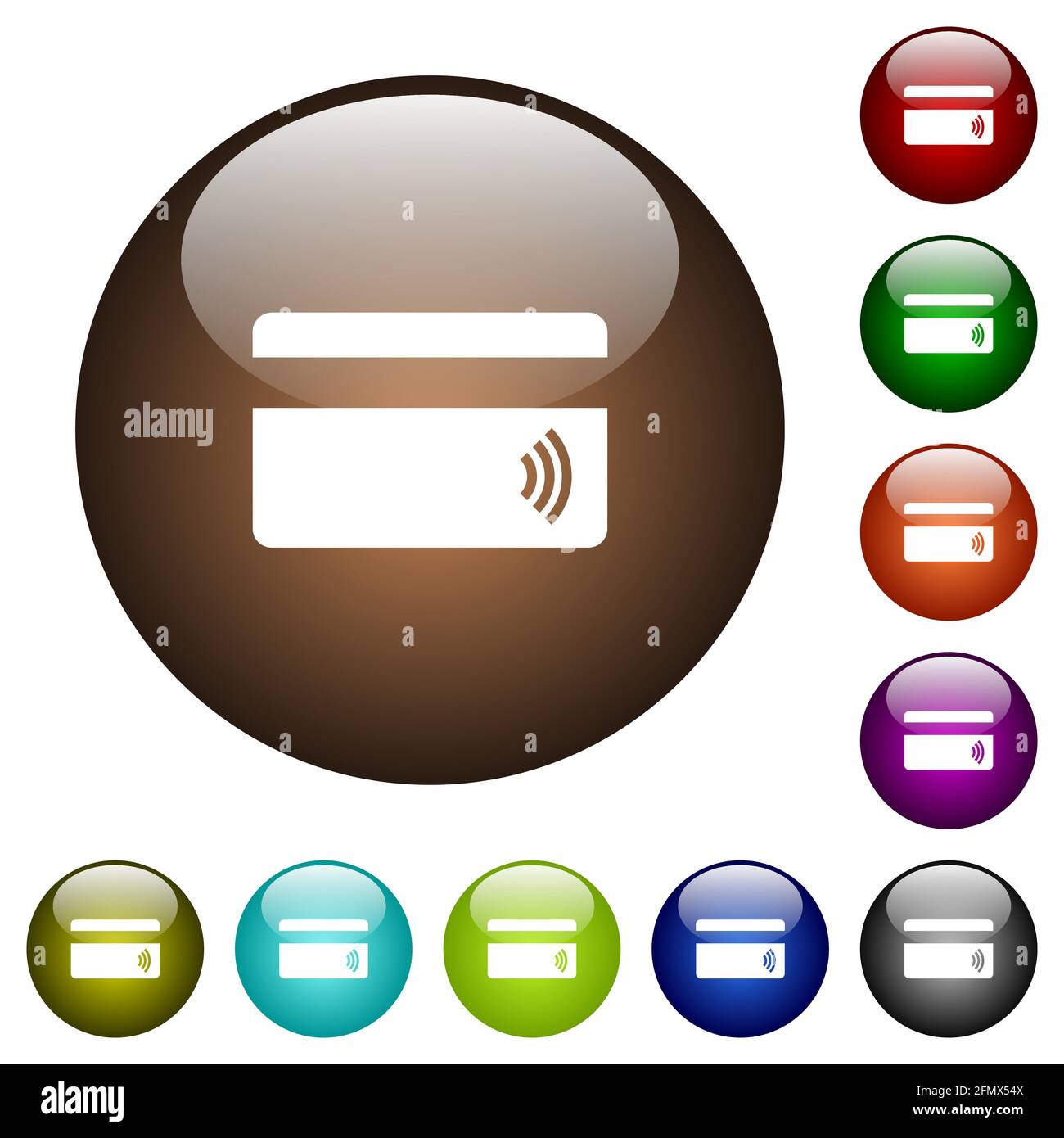 Contactless credit card white icons on round glass buttons in multiple ...