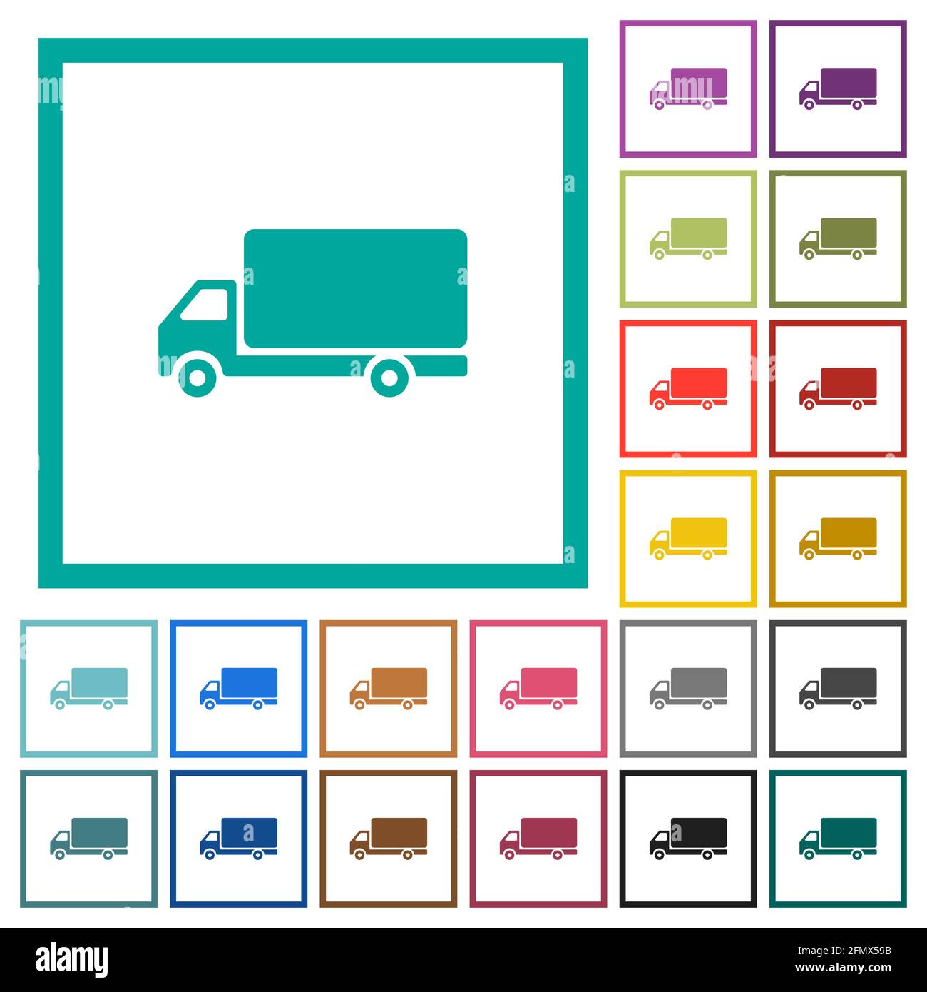Freight car flat color icons with quadrant frames on white background Stock Vector