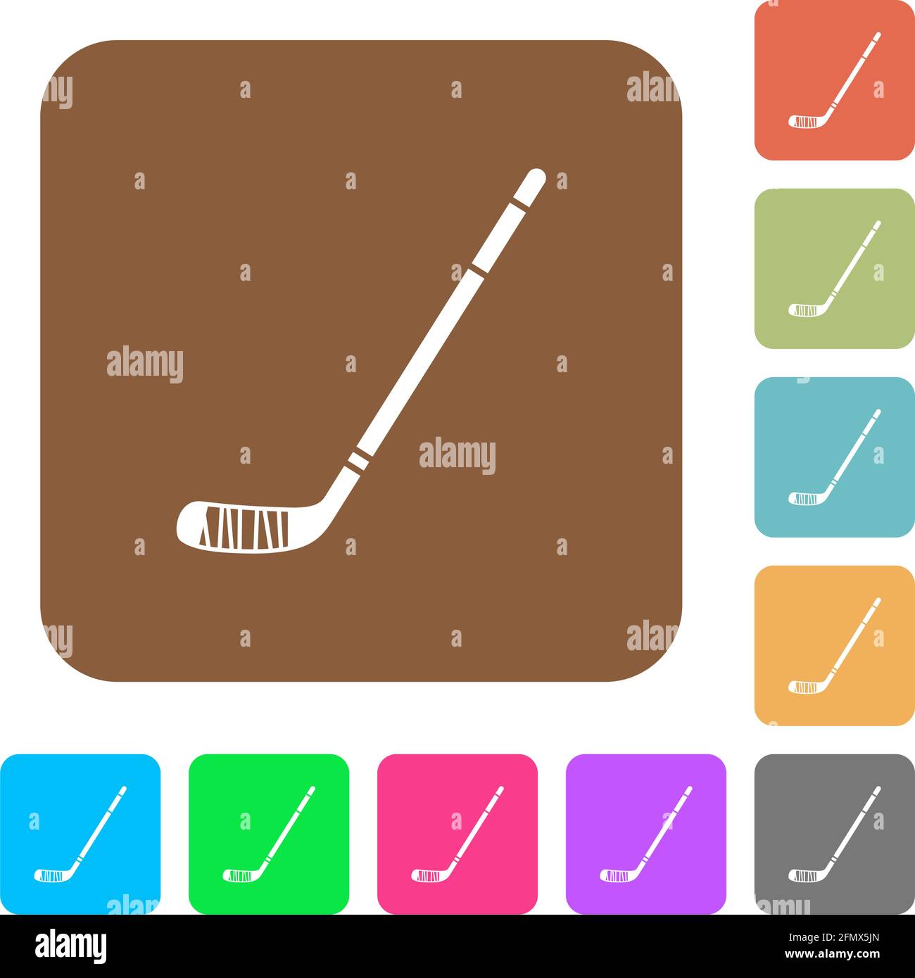 Ice hockey stick flat icons on rounded square vivid color backgrounds ...