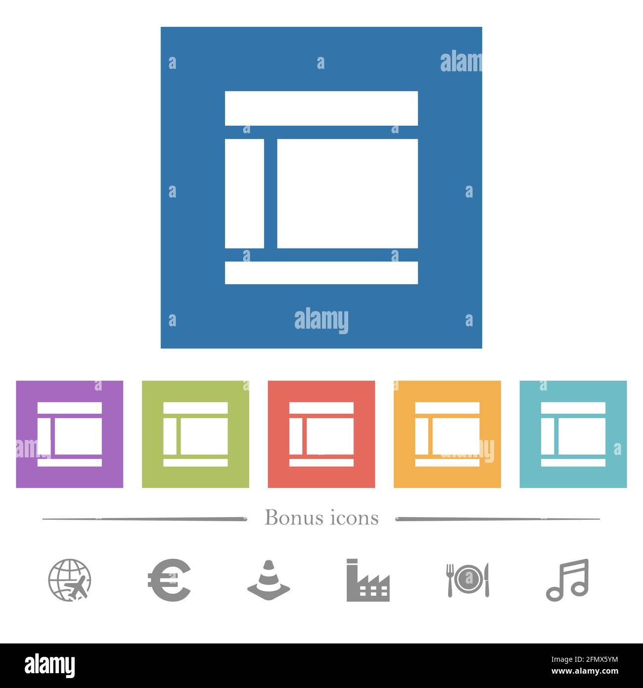 Two columned web layout flat white icons in square backgrounds. 6 bonus ...