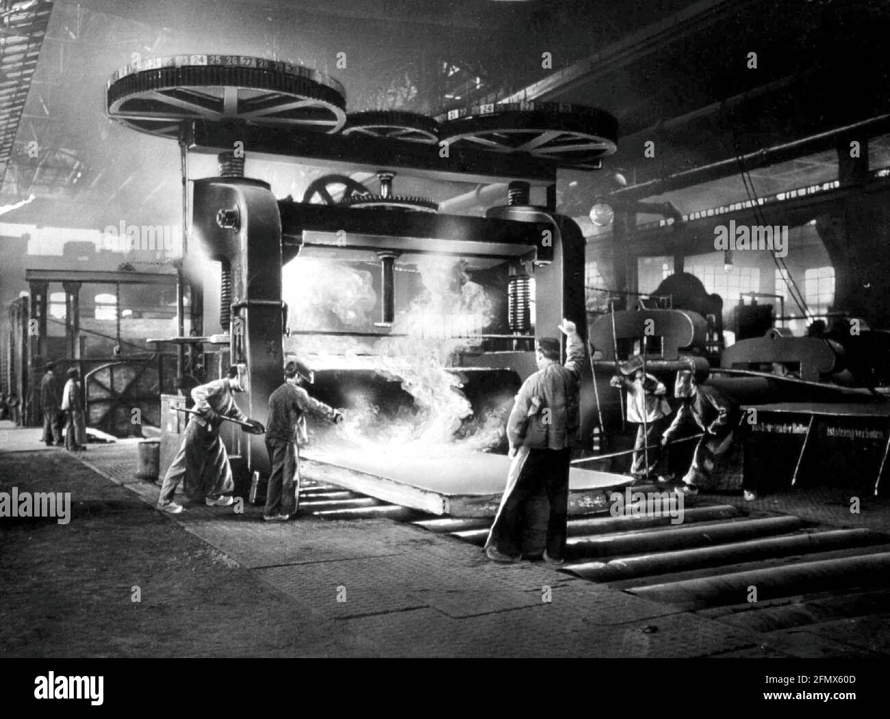 industry, metal, rolling of big sheet metal, Krupp, Essen, Germany, late 19th century, historic, ADDITIONAL-RIGHTS-CLEARANCE-INFO-NOT-AVAILABLE Stock Photo