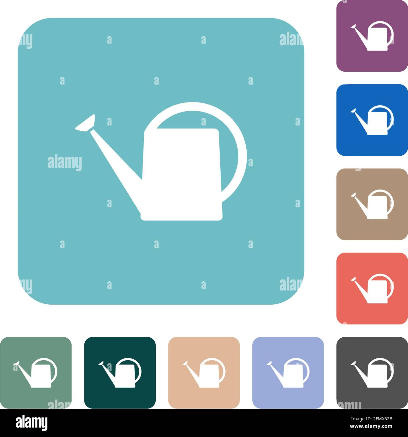 Watering can white flat icons on color rounded square backgrounds Stock Vector