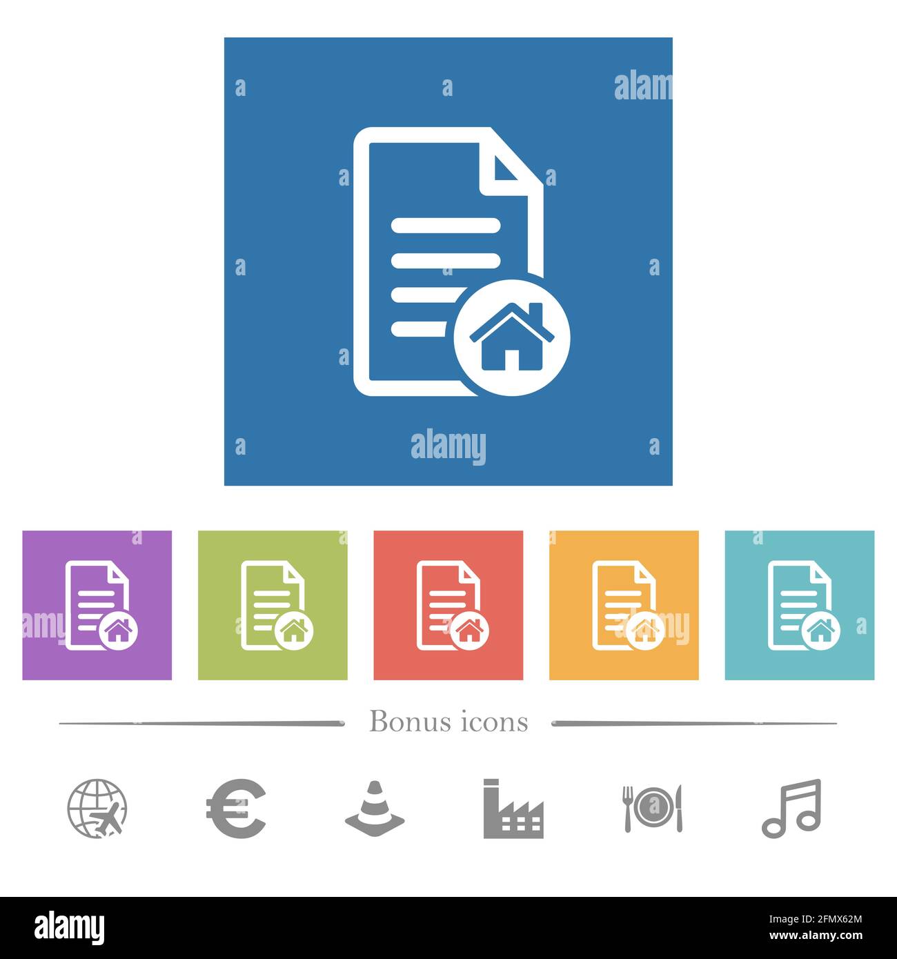 Default document flat white icons in square backgrounds. 6 bonus icons ...