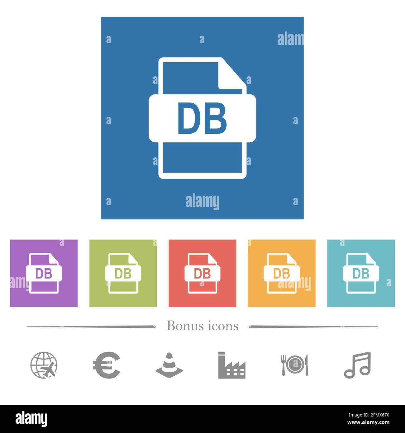 DB file format flat white icons in square backgrounds. 6 bonus icons ...