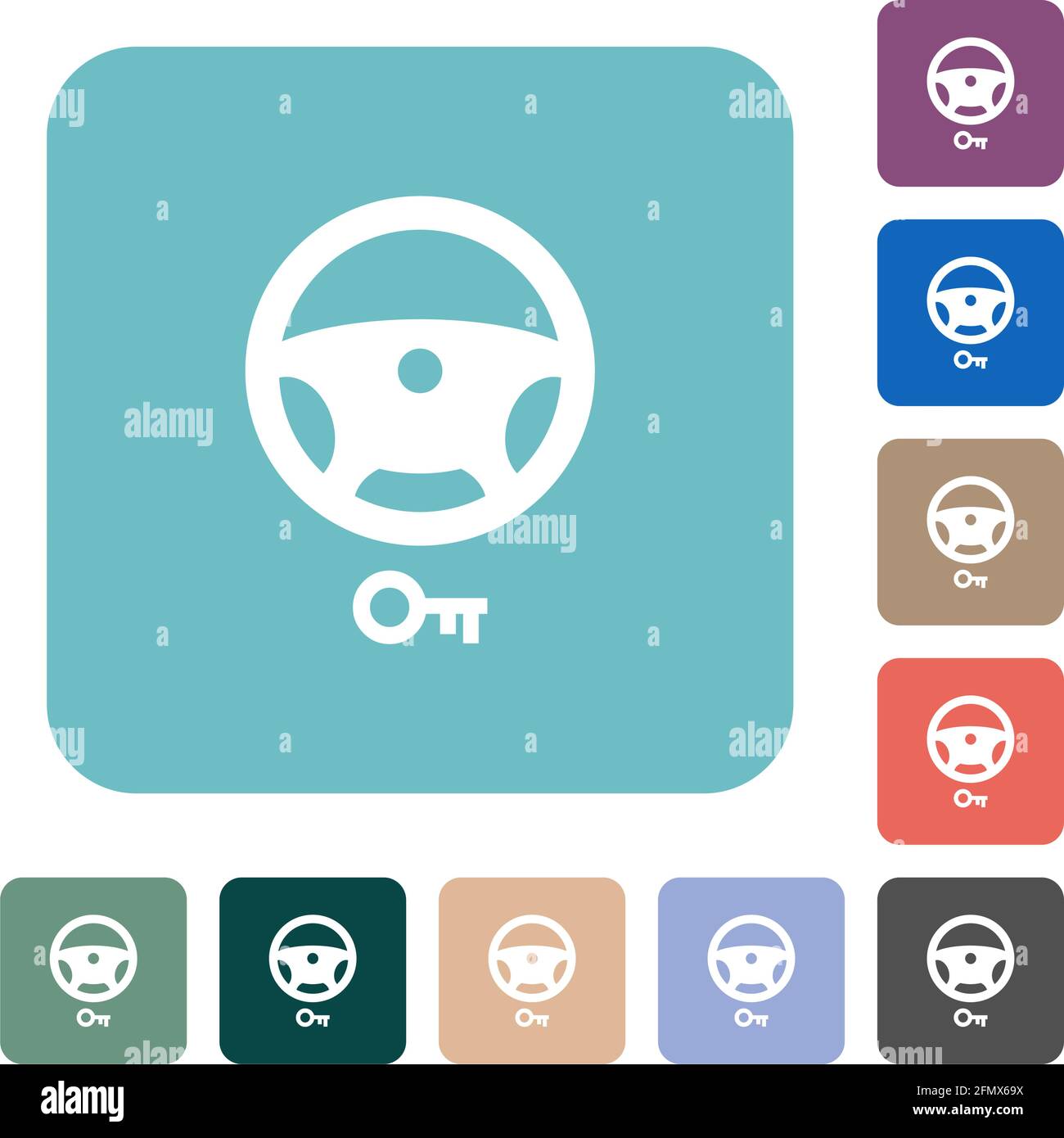 Steering lock white flat icons on color rounded square backgrounds Stock Vector