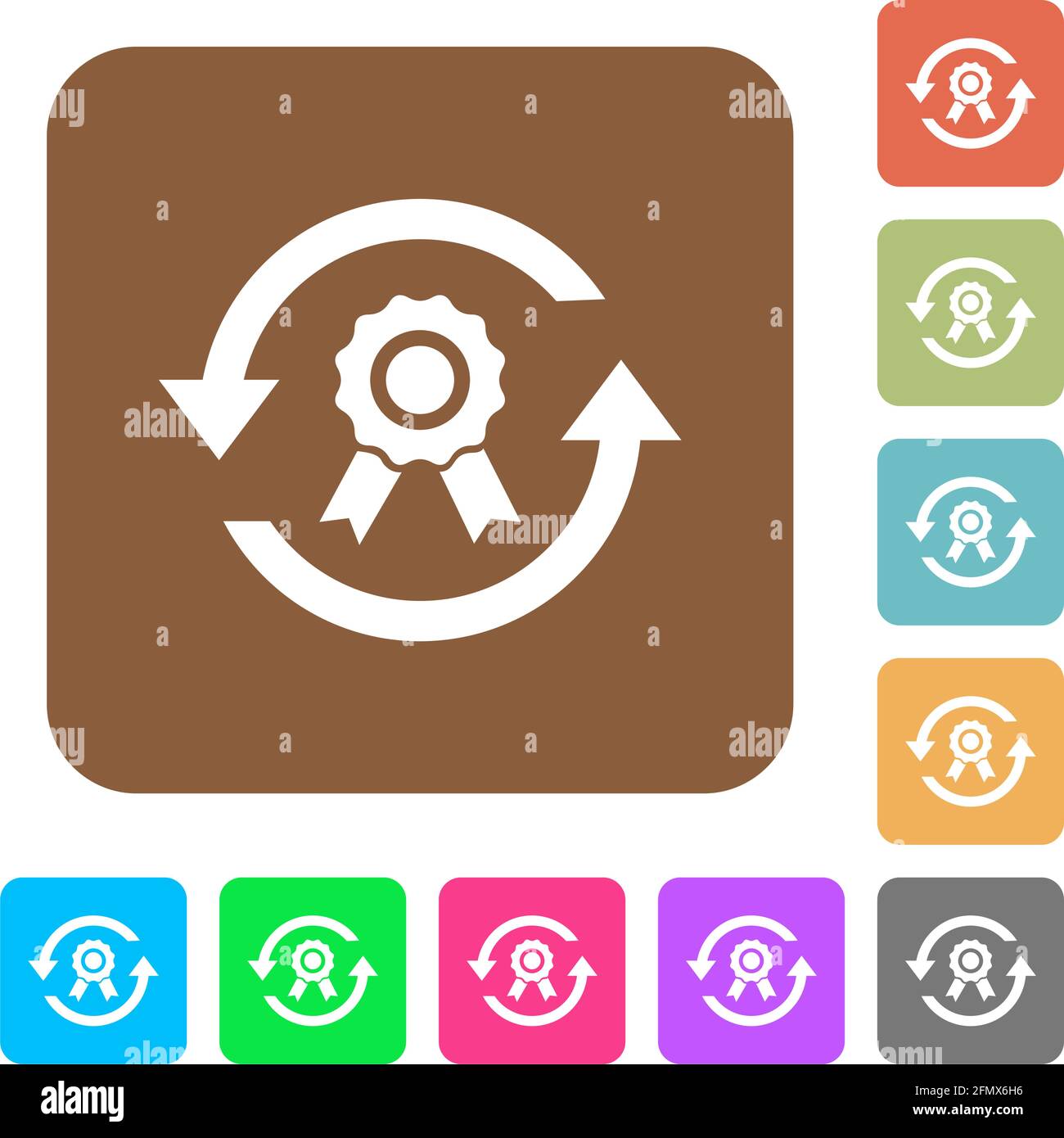 Renew certificate flat icons on rounded square vivid color backgrounds ...