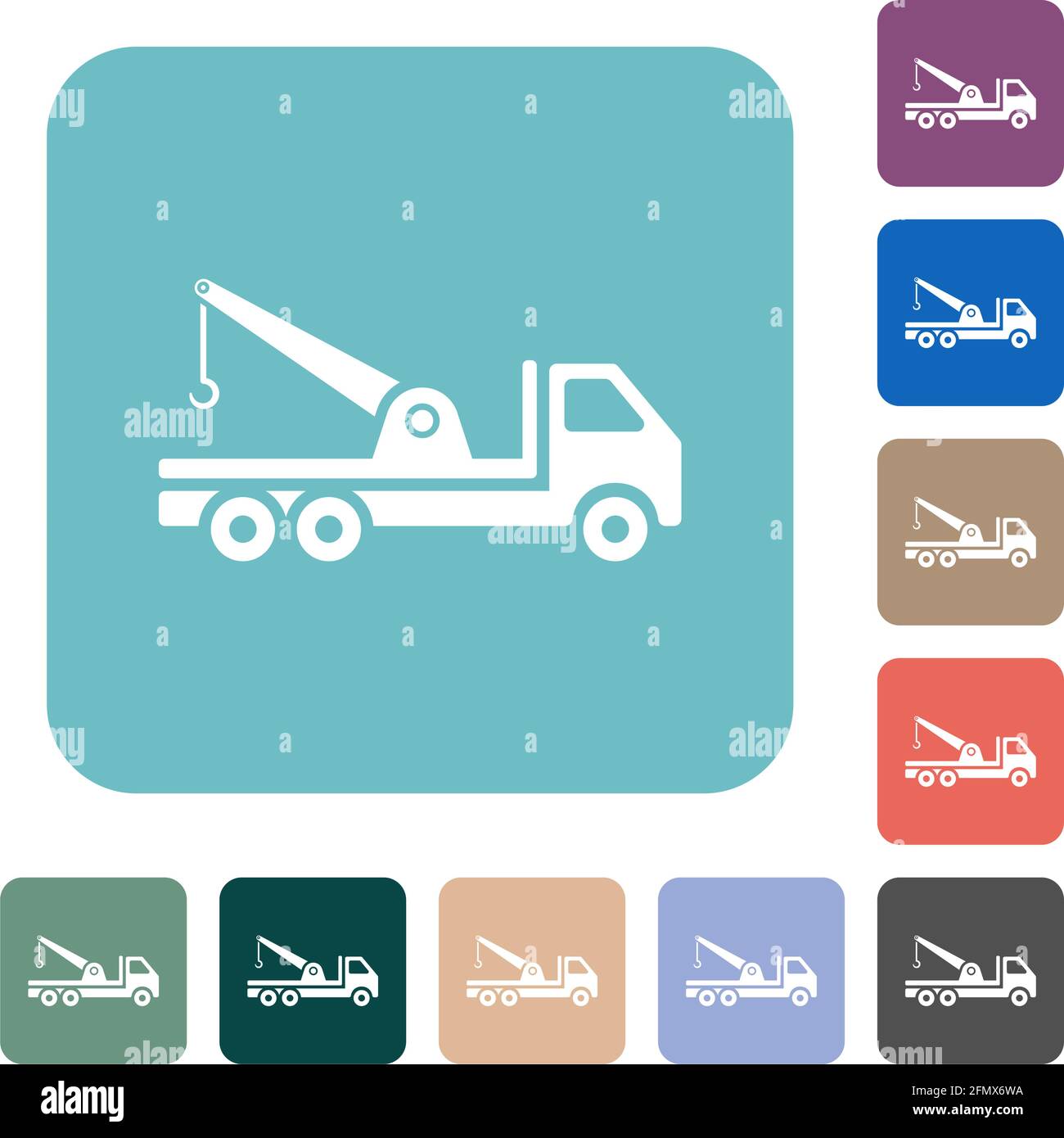 Crane truck white flat icons on color rounded square backgrounds Stock ...