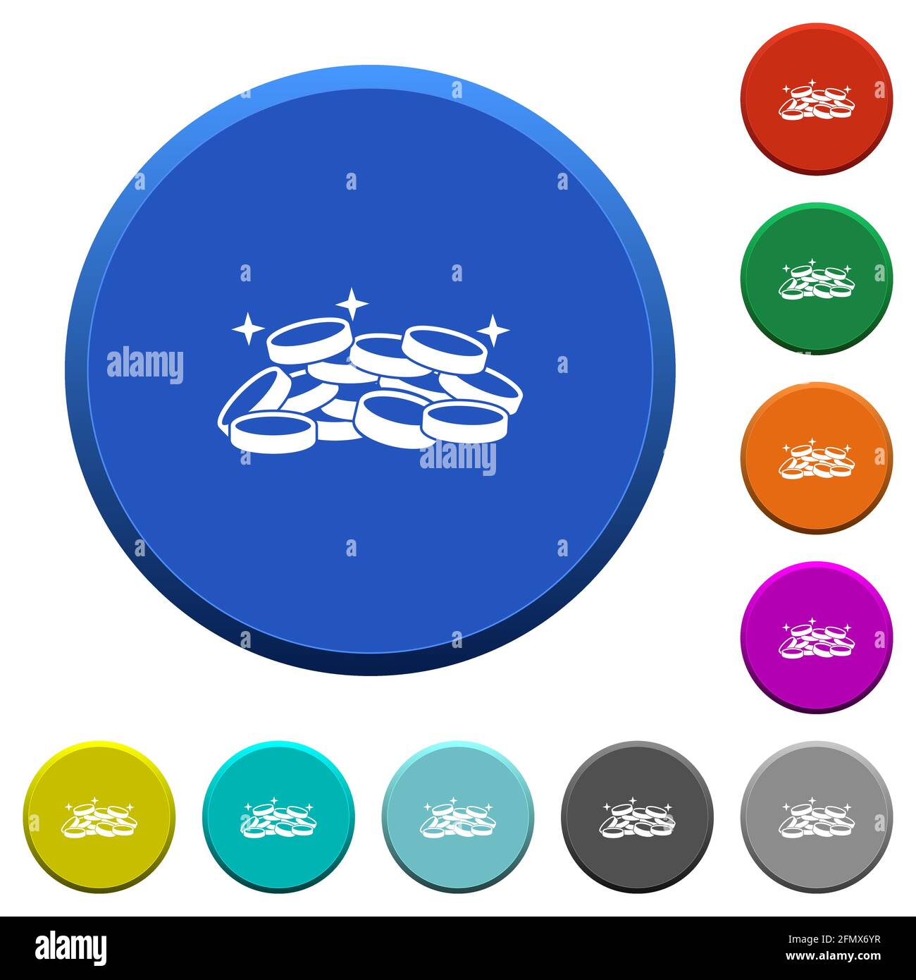 Treasure round color beveled buttons with smooth surfaces and flat ...
