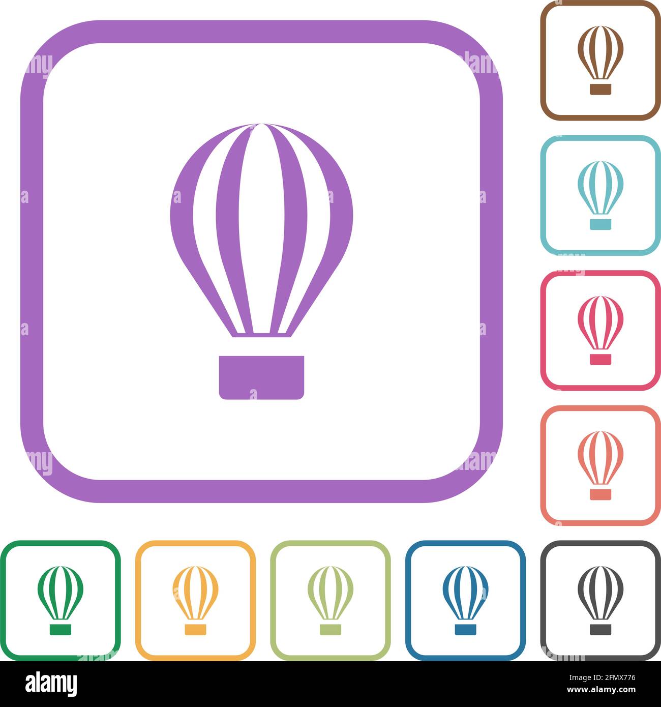 Air balloon simple icons in color rounded square frames on white ...