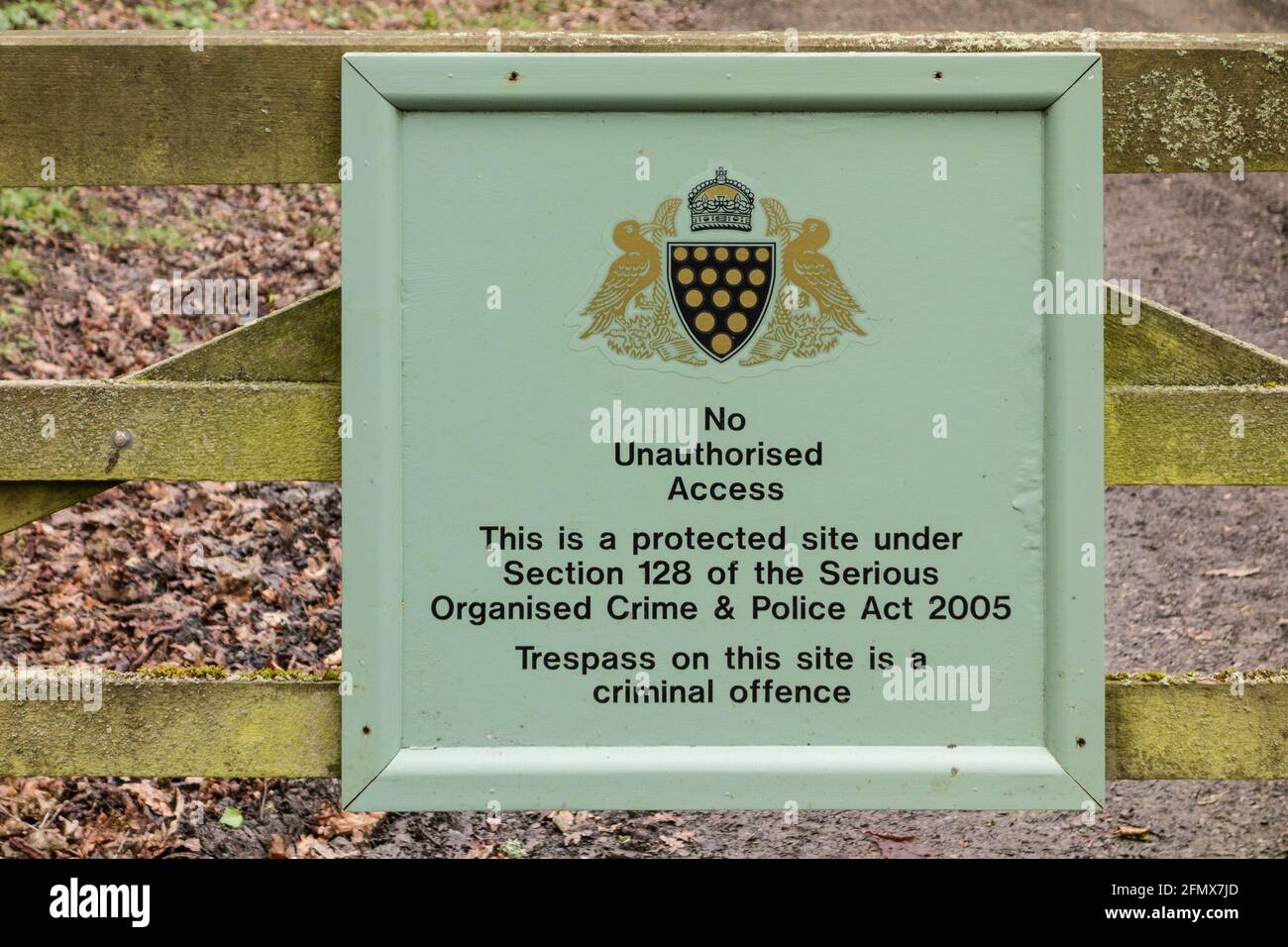 No Unauthorised Access sign.  This is a protected site under section 128 of the Serious Organised Crime & Police Act 2005.  Tresspass on this site is Stock Photo