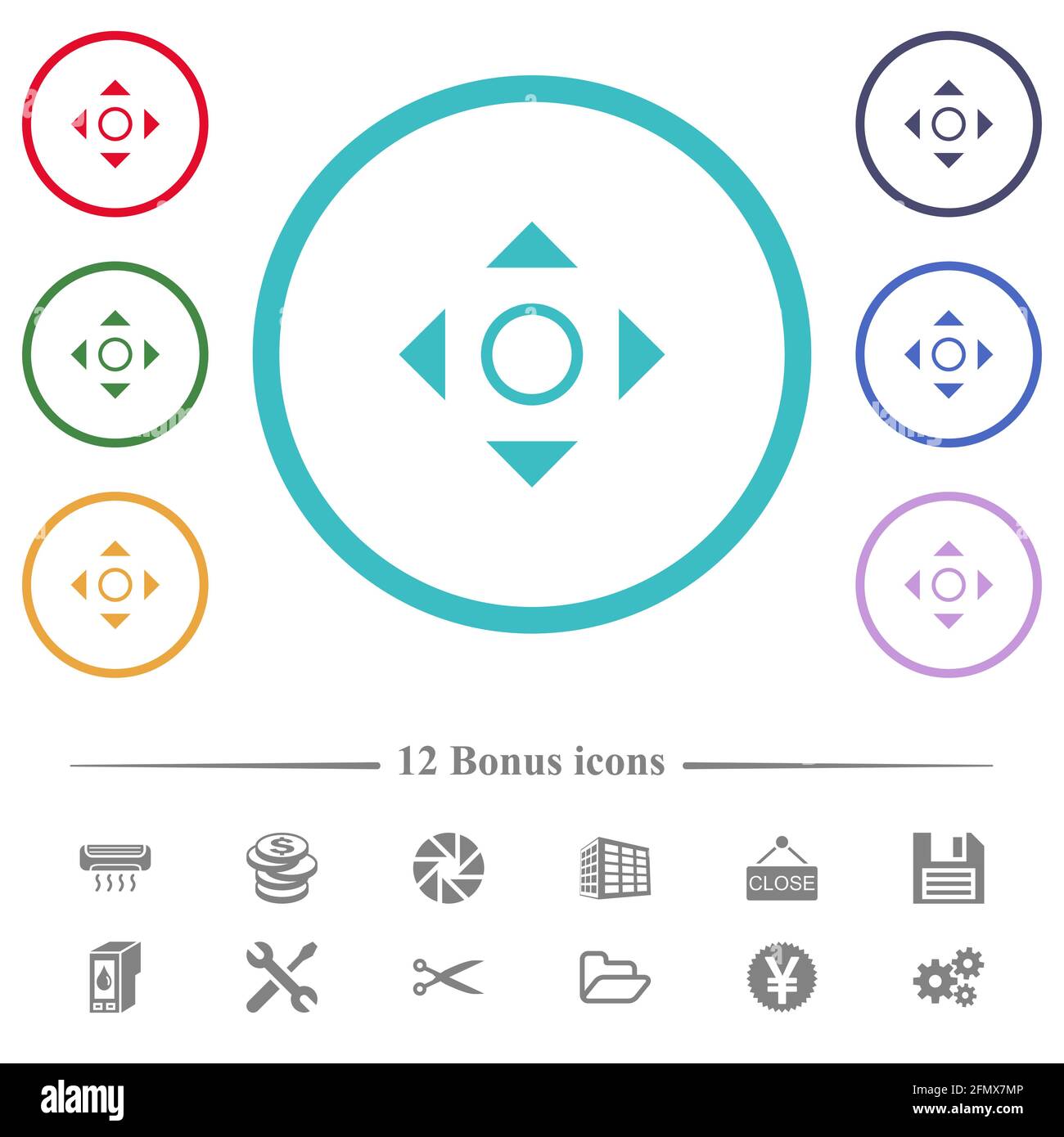 Scrolling tool flat color icons in circle shape outlines. 12 bonus ...