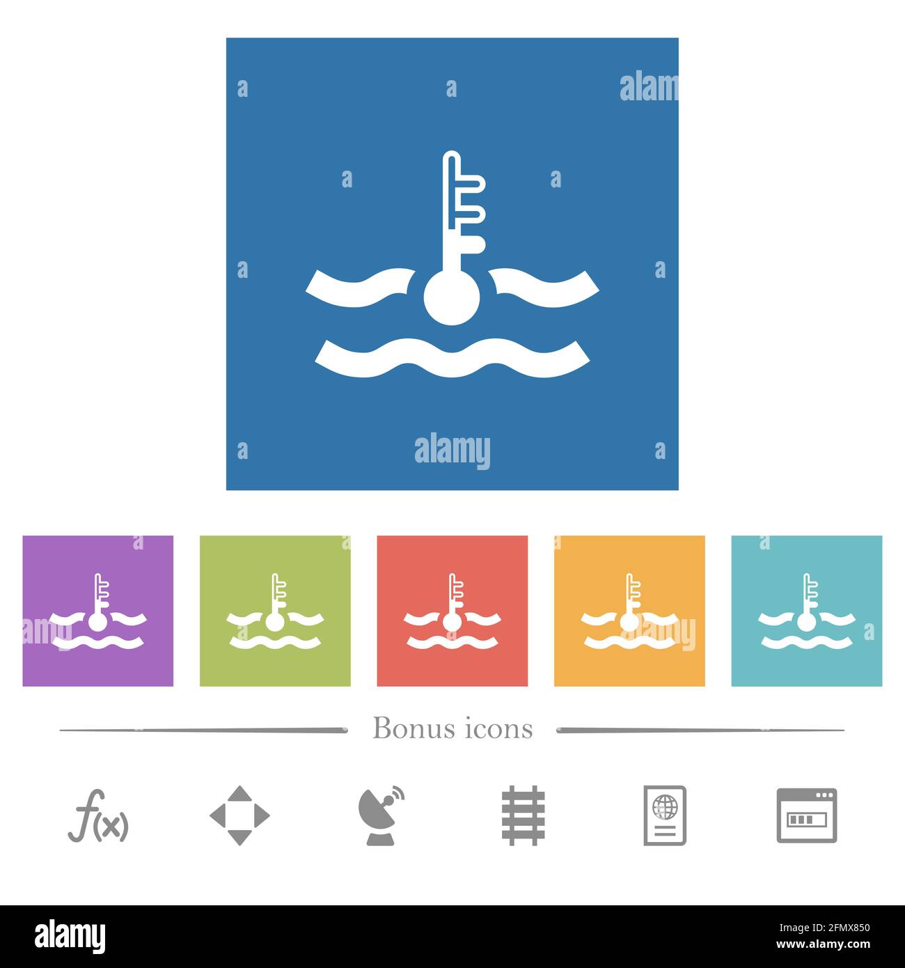 Normal temperature engine coolant flat white icons in square ...