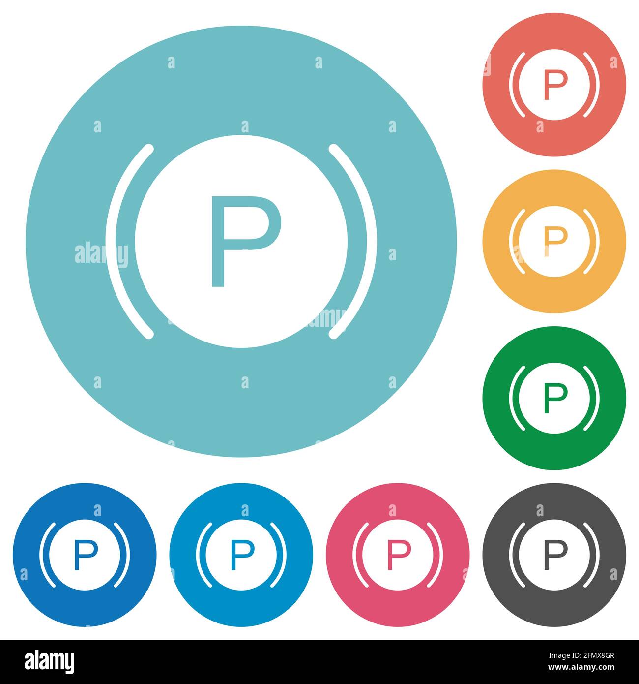 Car dashboard brake warning indicator flat white icons on round color