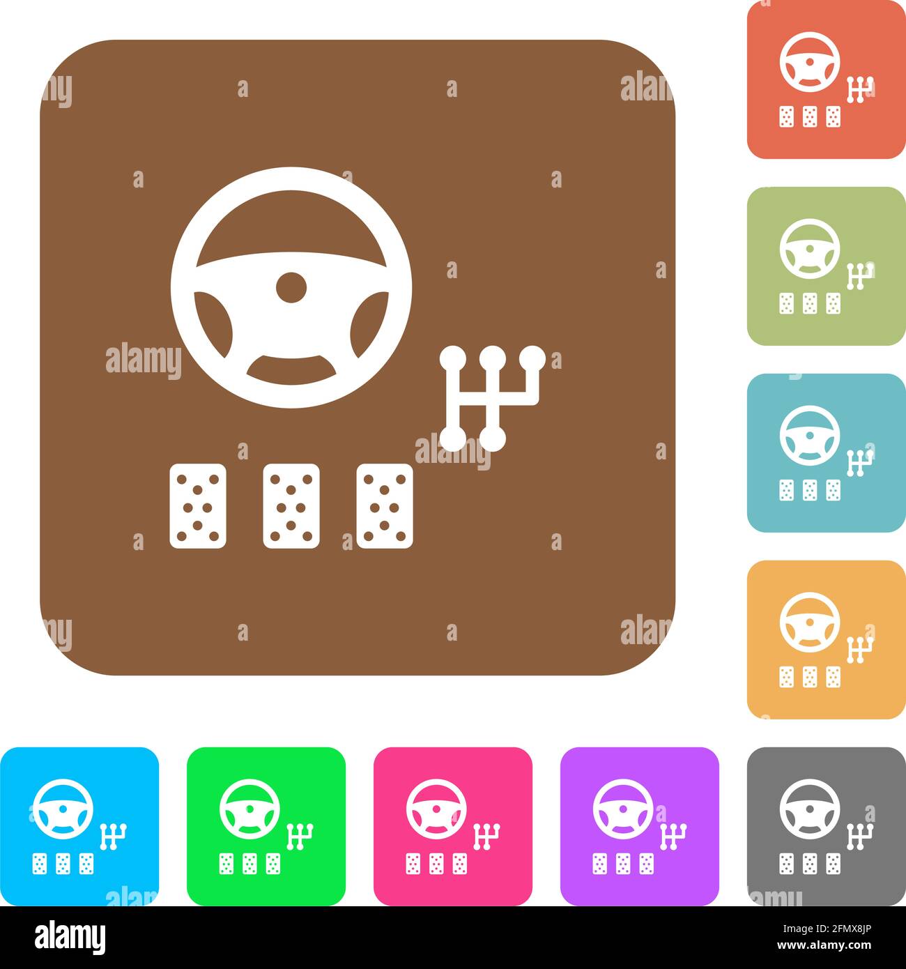 Car controls flat icons on rounded square vivid color backgrounds Stock ...