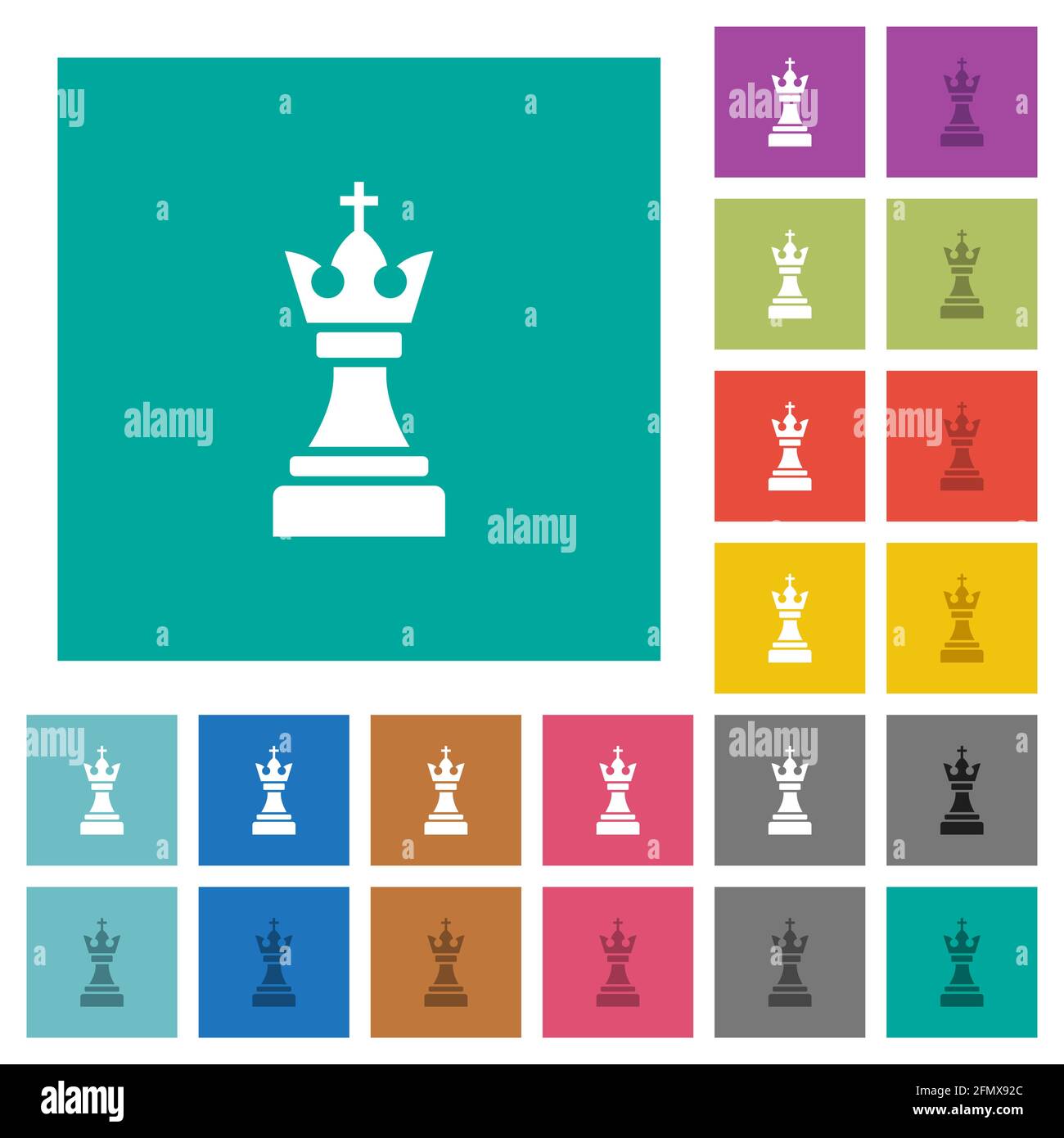 Black chess king multi colored flat icons on plain square backgrounds ...