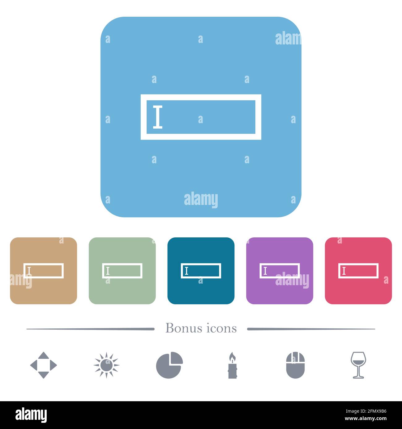 Editbox with editing cursor white flat icons on color rounded square backgrounds Stock Vector