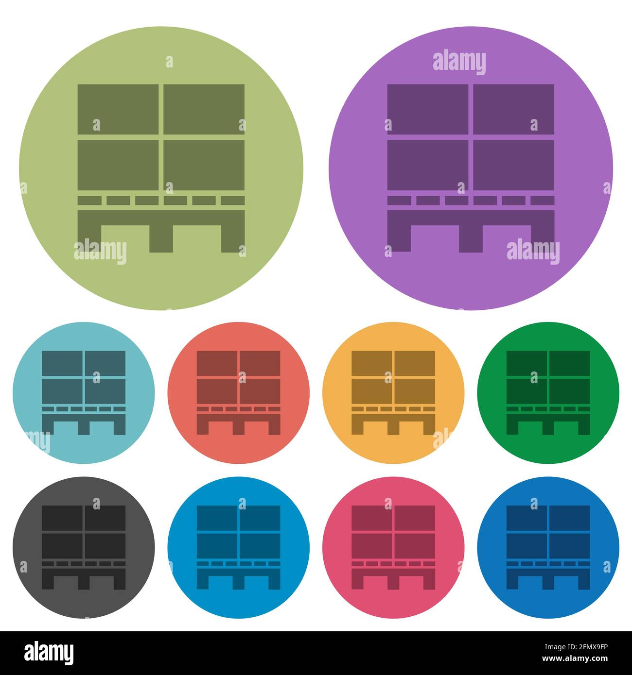 Pallet with boxes darker flat icons on color round background Stock ...