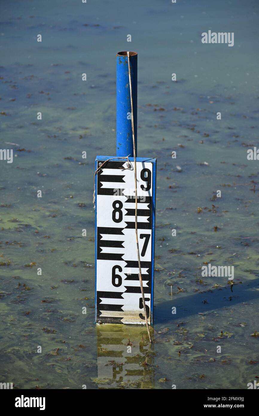 Water depth gauge in the lake Stock Photo Alamy