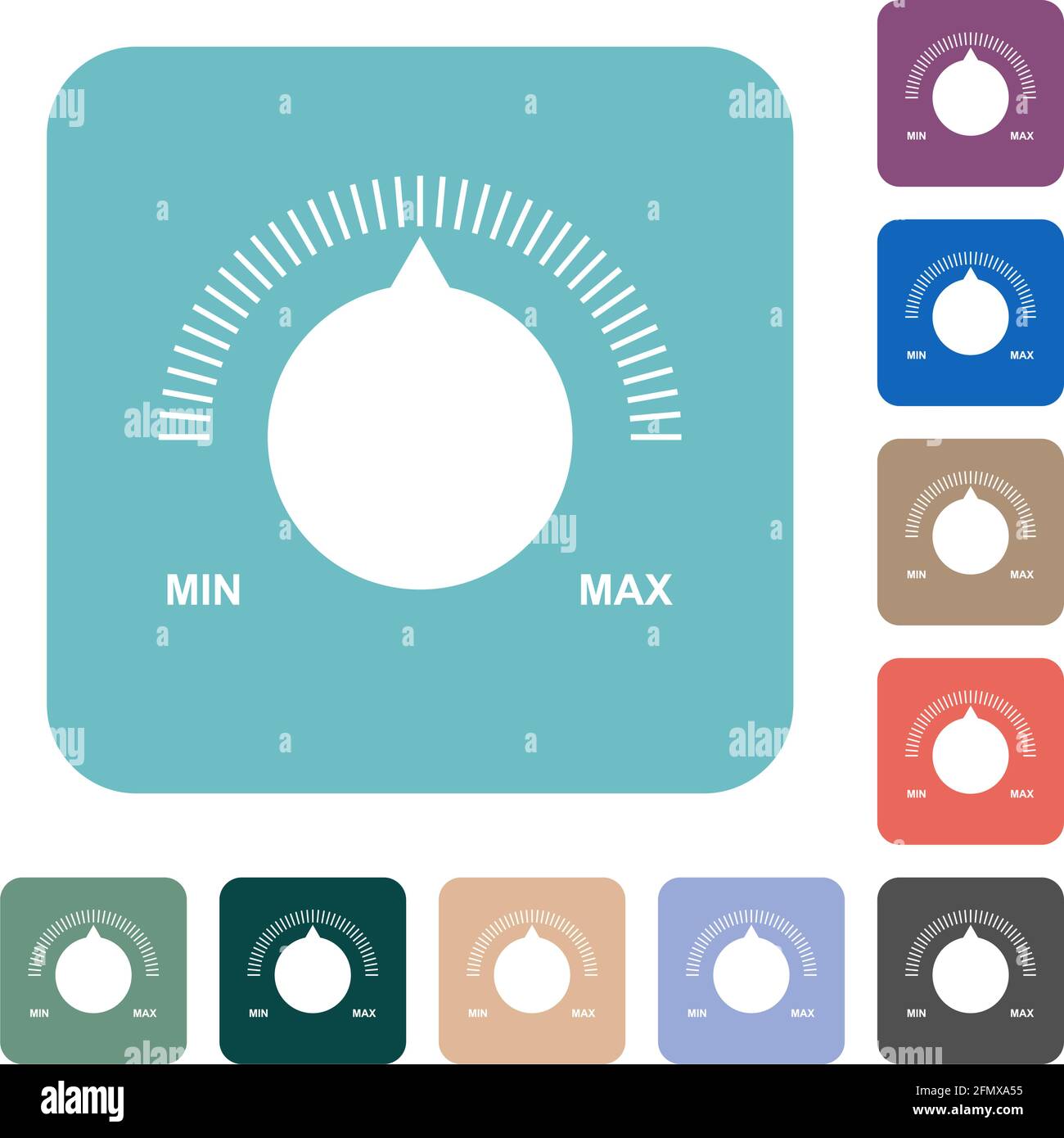 Volume control with captions white flat icons on color rounded square ...