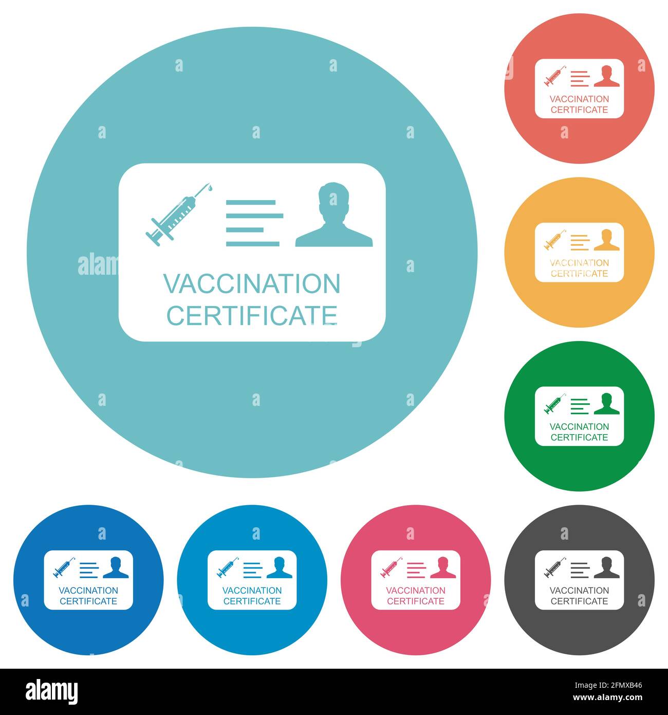 Vaccination certificate flat white icons on round color backgrounds ...