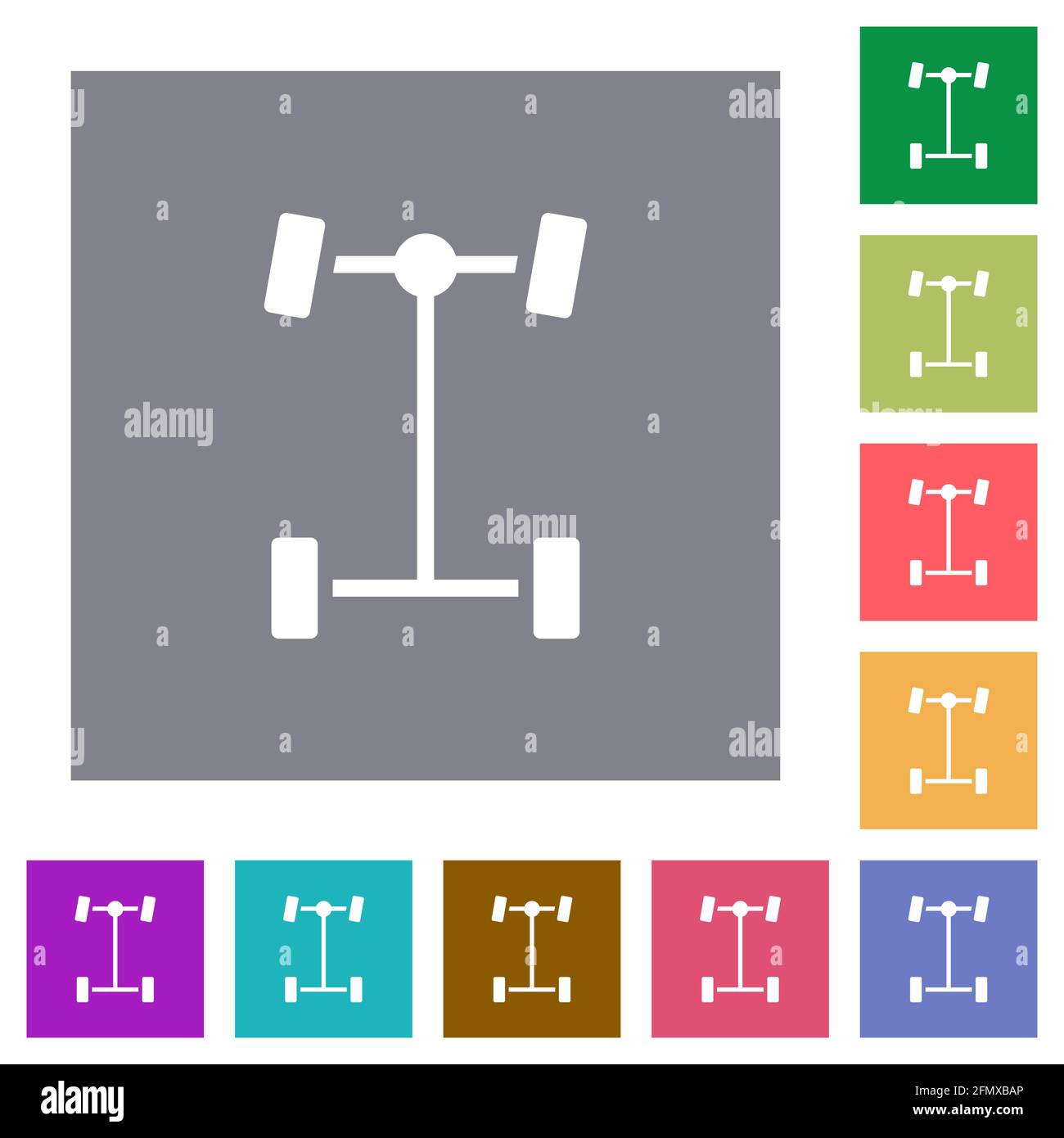 Front differential flat icons on simple color square backgrounds Stock ...