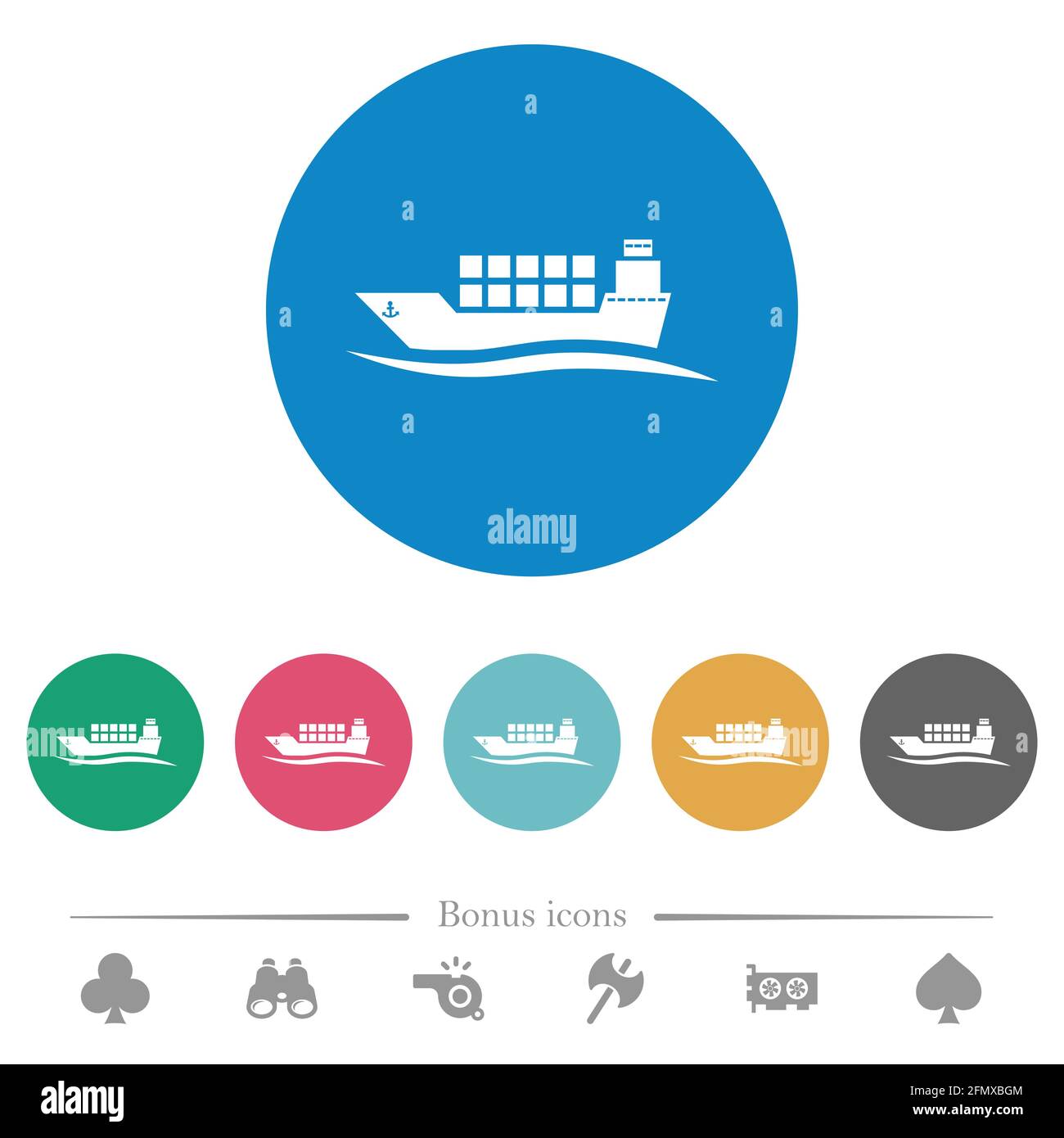 Freighter with wave flat white icons on round color backgrounds. 6 ...