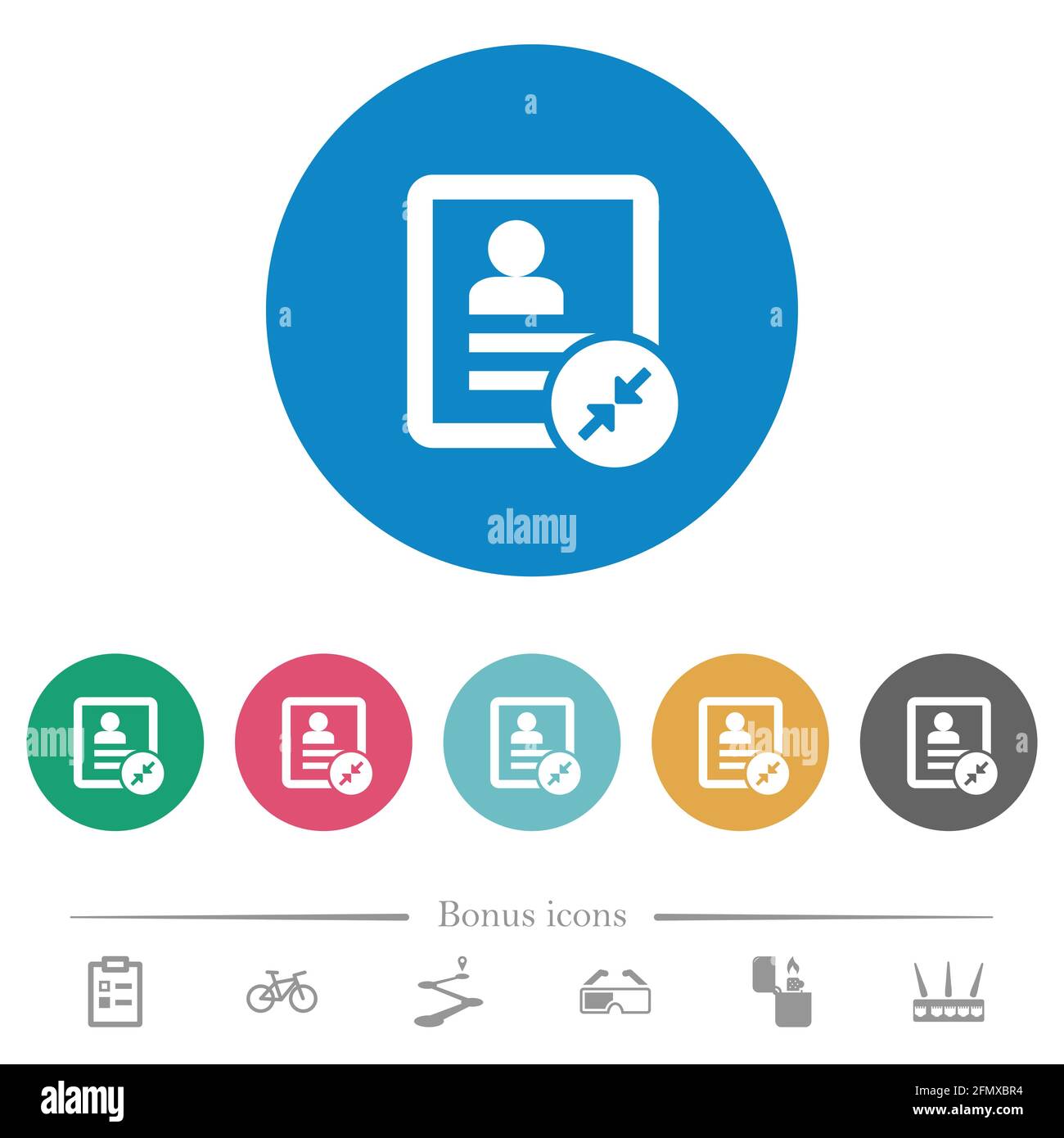 Reduce contact flat white icons on round color backgrounds. 6 bonus ...