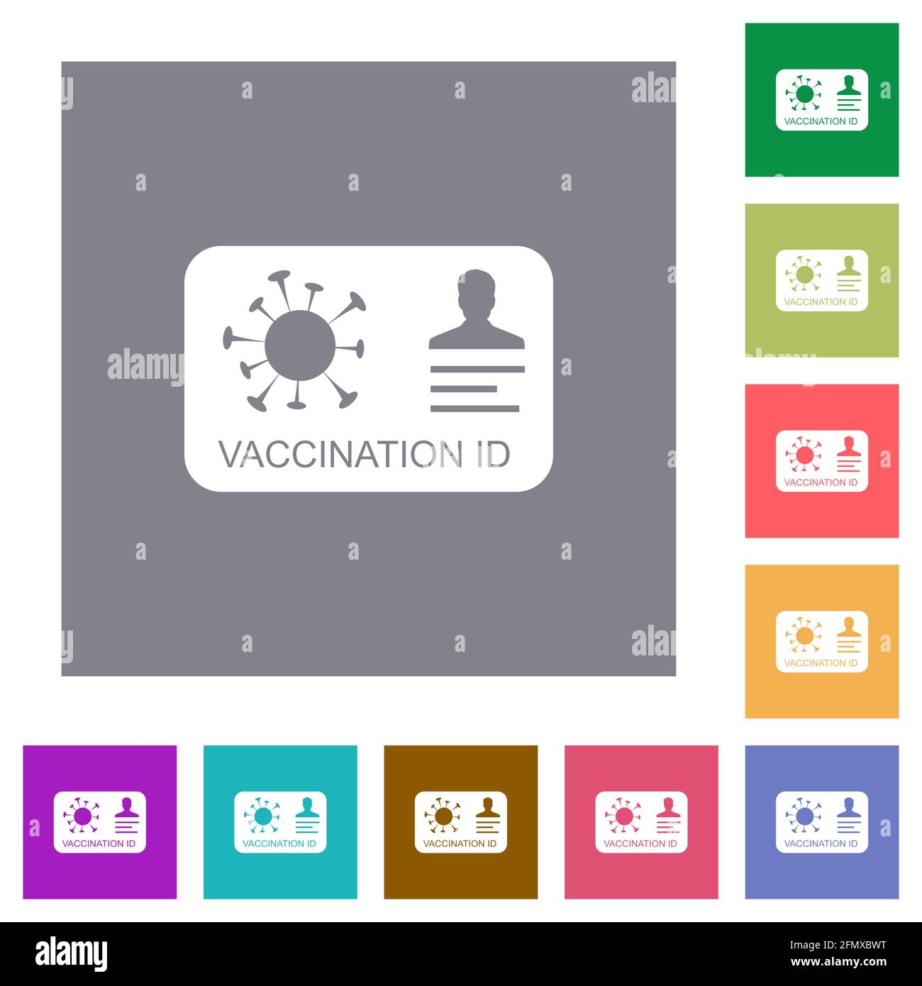 Vaccination id flat icons on simple color square backgrounds Stock ...