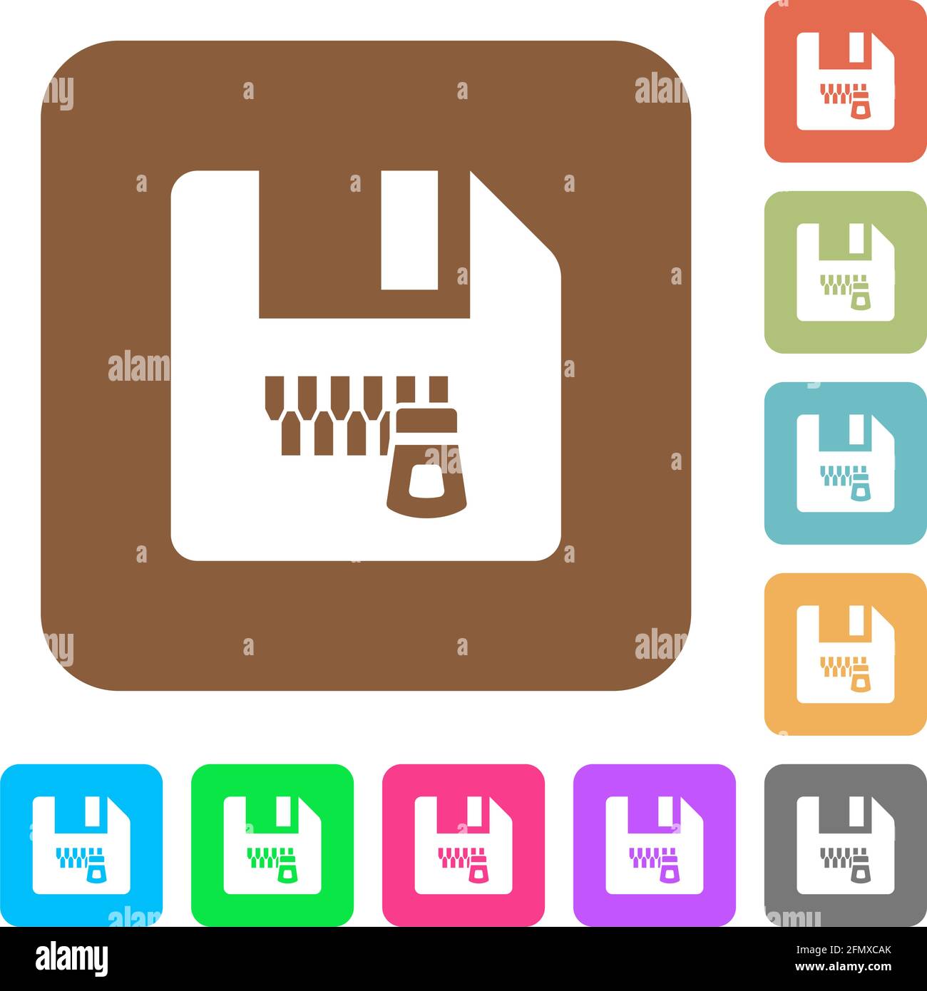 Zipped file flat icons on rounded square vivid color backgrounds Stock ...