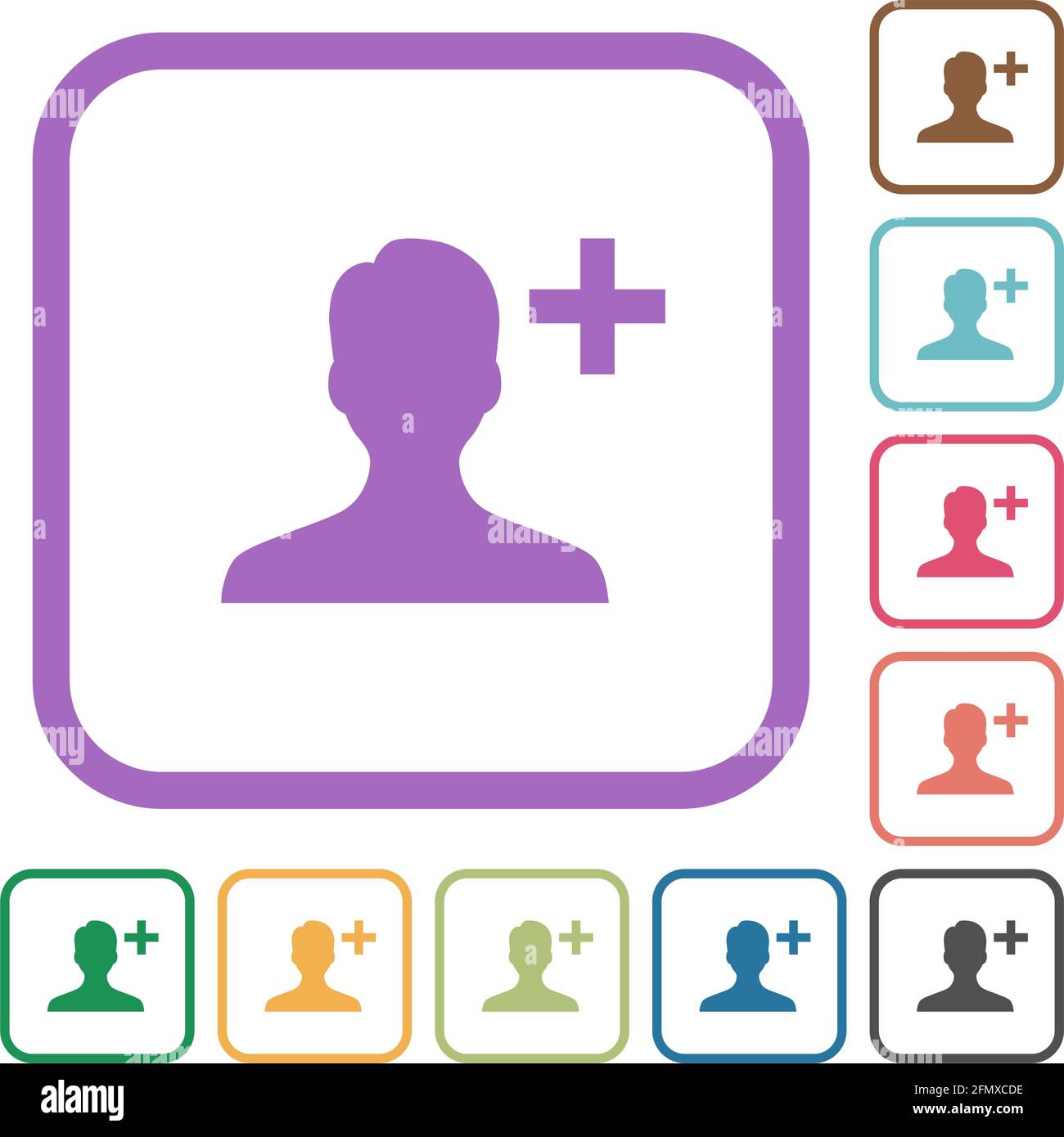 Add new user simple icons in color rounded square frames on white ...