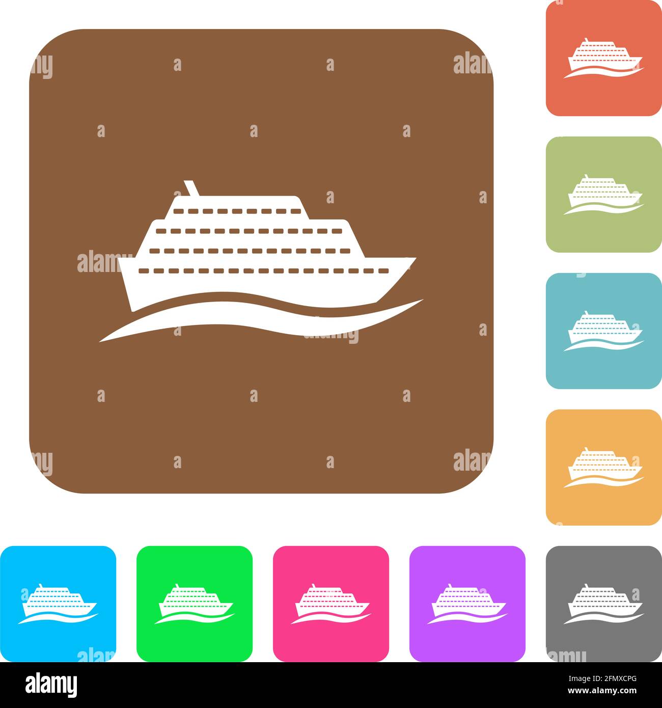 Cruise ship with wave flat icons on rounded square vivid color ...