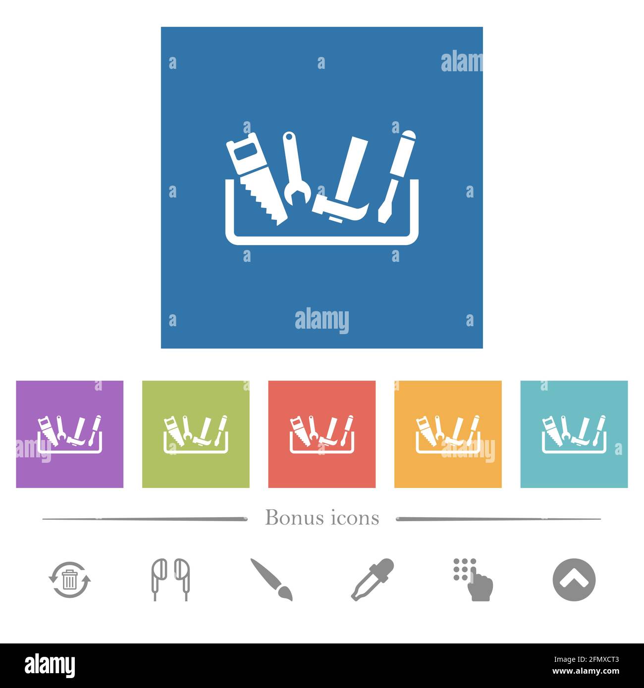 Toolbox flat white icons in square backgrounds. 6 bonus icons included ...