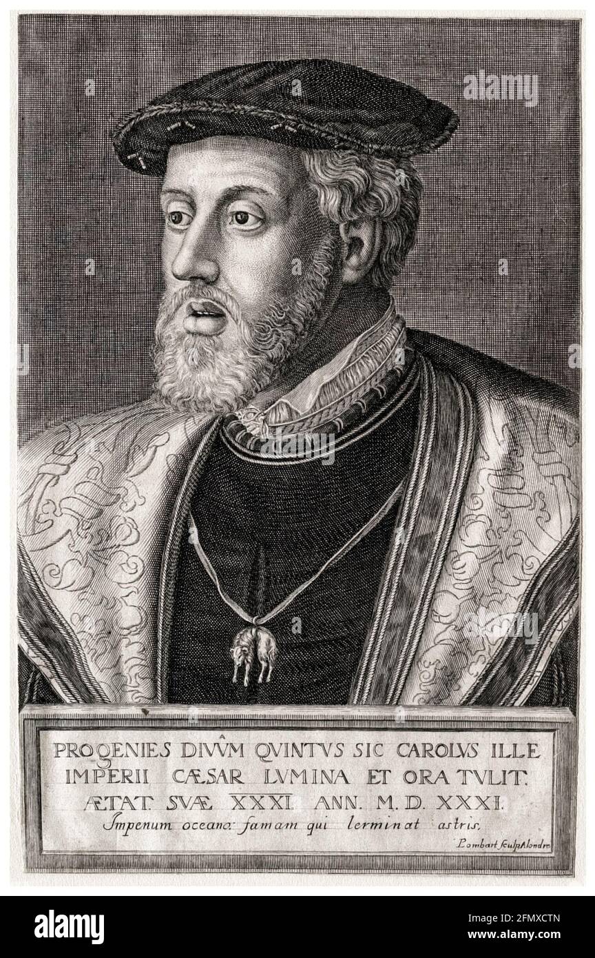 Charles V (1500-1558), Holy Roman Emperor 1519-1556, portrait engraving by Pierre Lombart after Barthel Beham, 1522-1800 Stock Photo