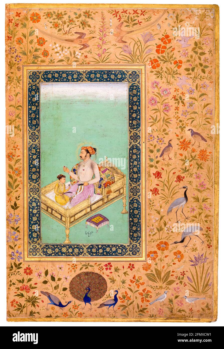 Emperor Shah Jahan (1592-1666), 5th Mughal Emperor and his son Dara Shikoh (1615-1659), painting, 1700-1799 Stock Photo