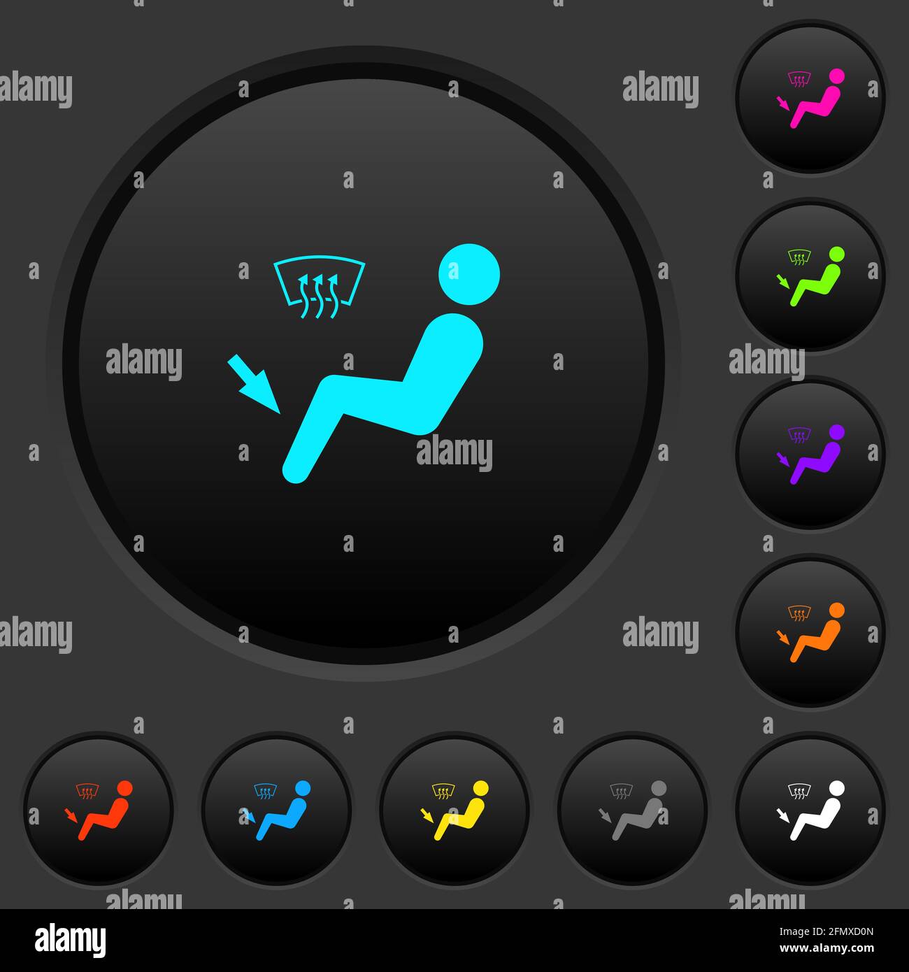 Car air flow direction foot and defrost dark push buttons with vivid
