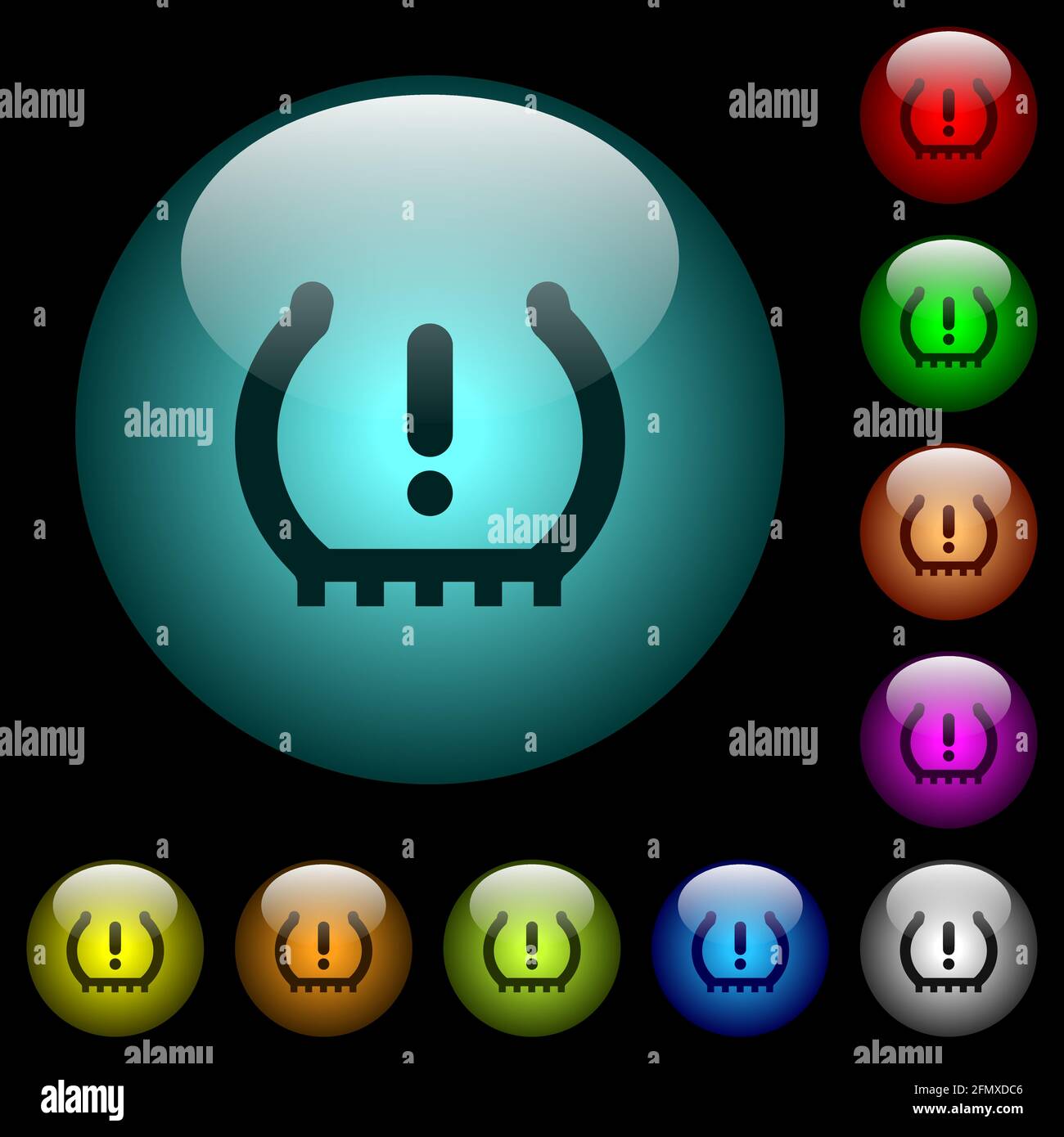 Car tire pressure warning indicator icons in color illuminated
