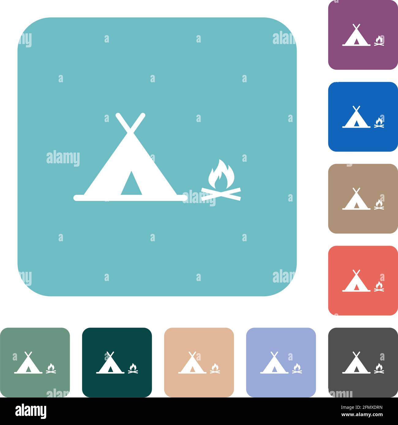 Camping white flat icons on color rounded square backgrounds Stock Vector