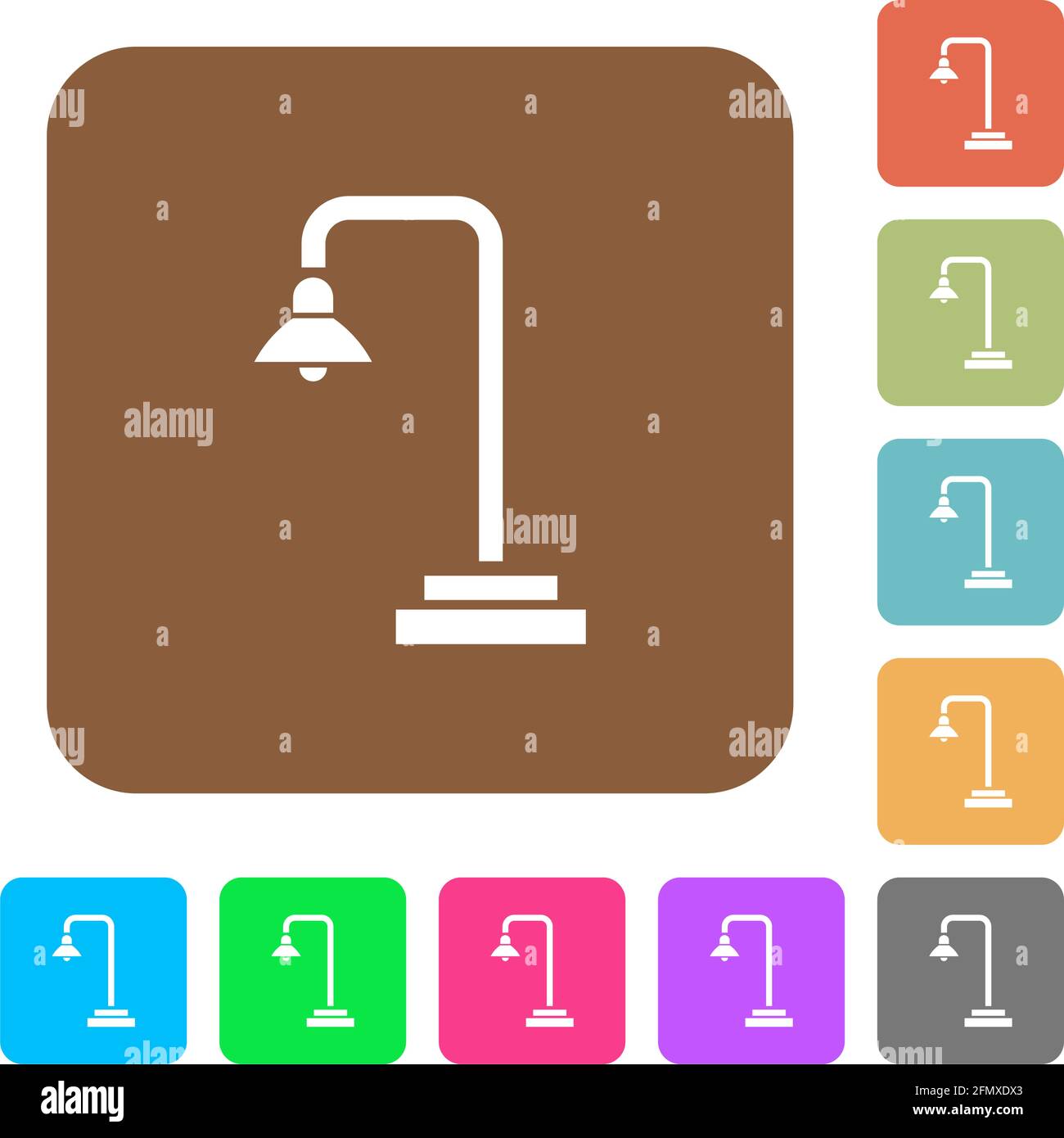 Street lamp flat icons on rounded square vivid color backgrounds Stock ...