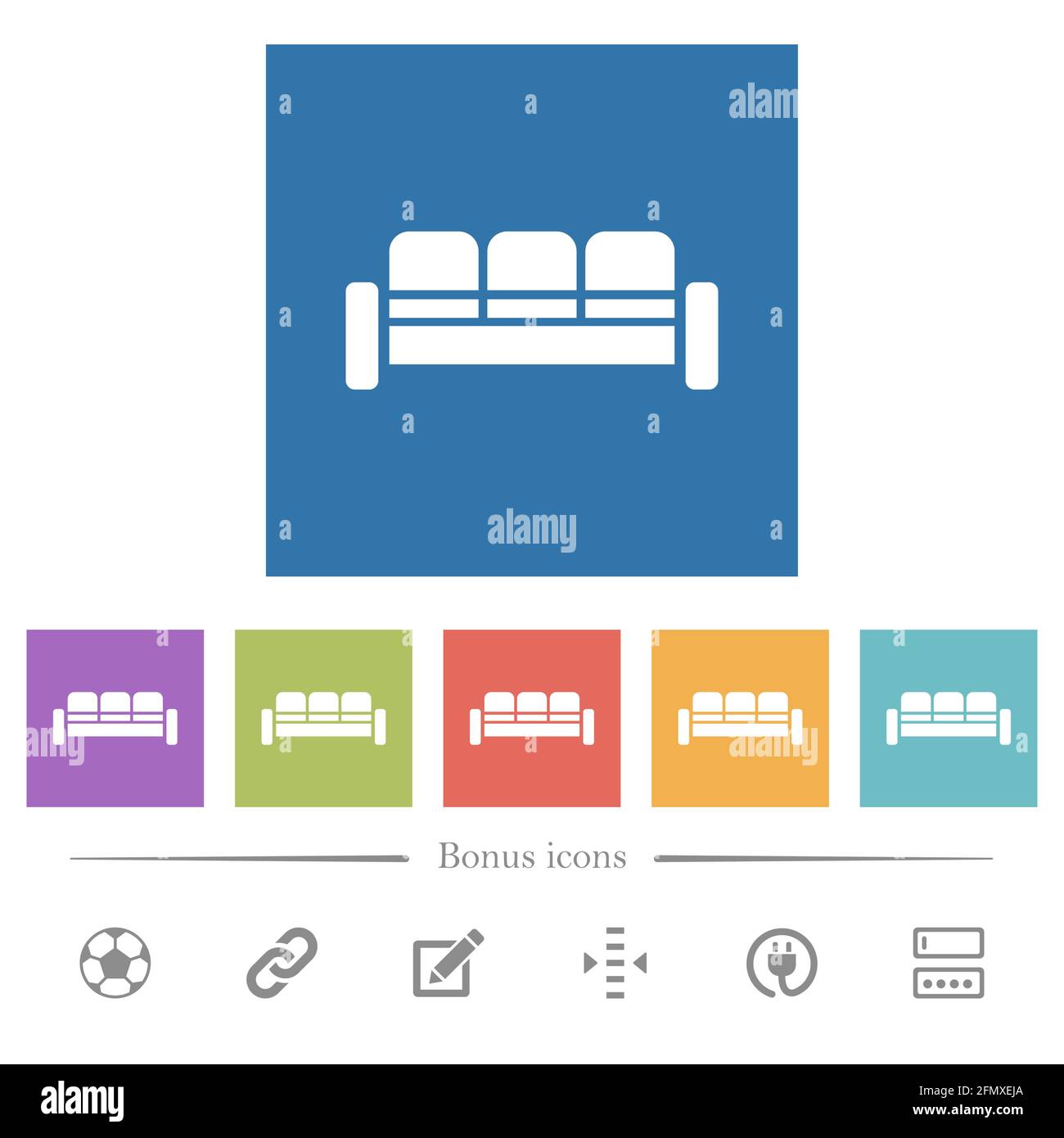 Sofa flat white icons in square backgrounds. 6 bonus icons included ...