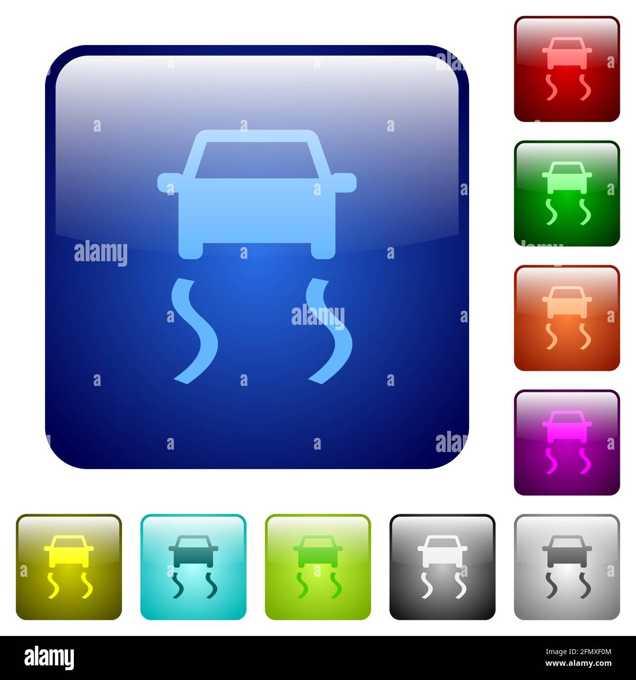 Slippery road dashboard indicator icons in rounded square color glossy ...