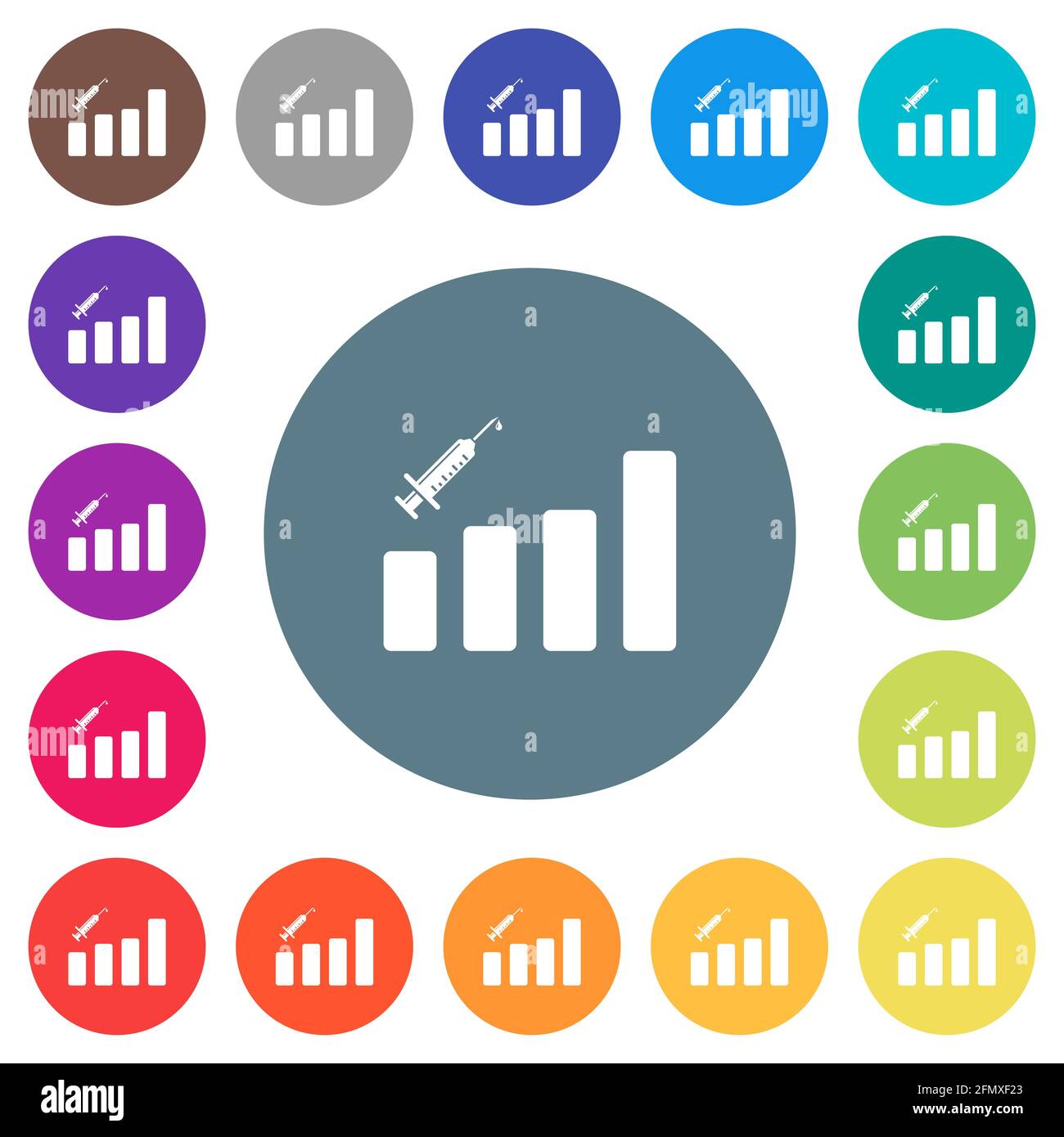 Vaccination graph flat white icons on round color backgrounds. 17 ...