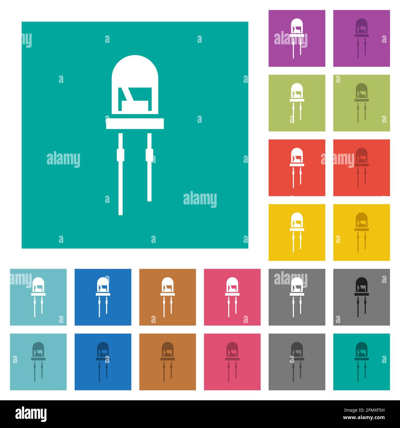 Light Emitting Diode multi colored flat icons on plain square ...