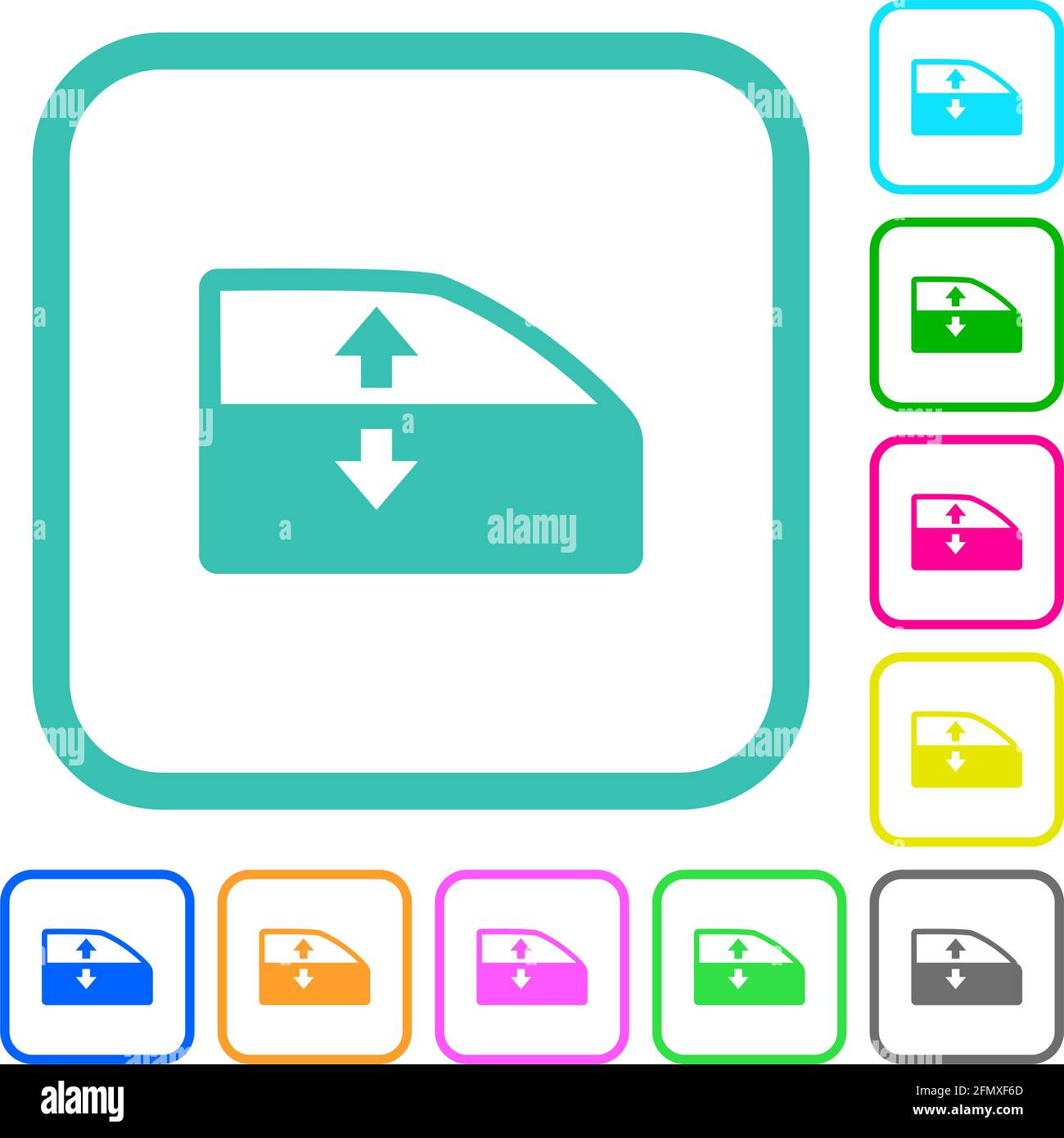 Car electric window winder vivid colored flat icons in curved borders on white background Stock Vector