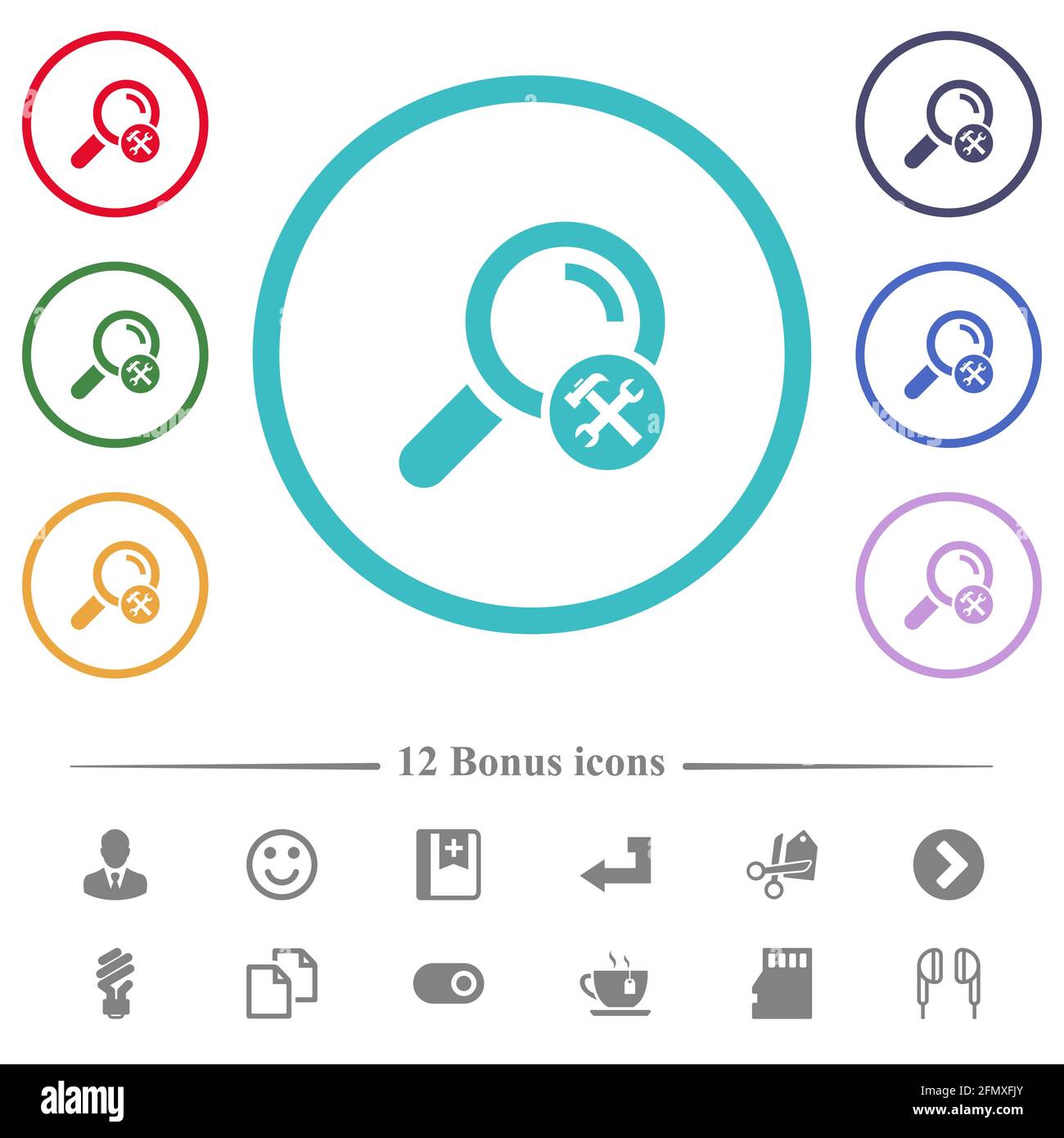 Customize search flat color icons in circle shape outlines. 12 bonus ...