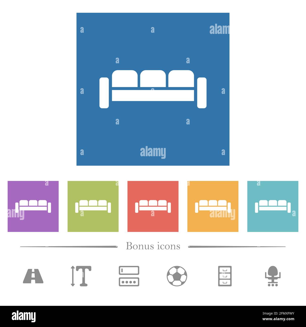 Sofa flat white icons in square backgrounds. 6 bonus icons included ...